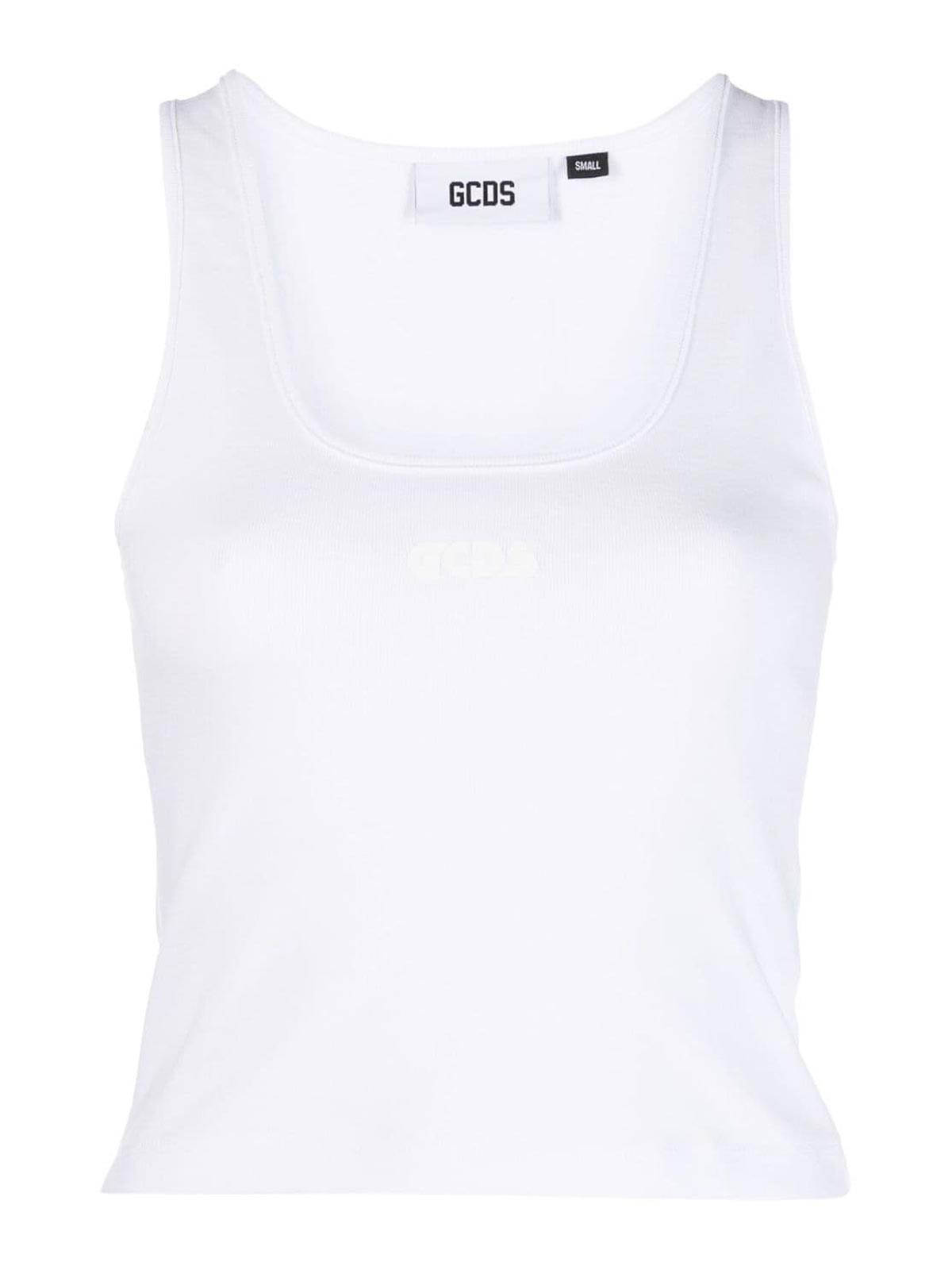 Gcds Sleeveless Jersey-knit Top In White