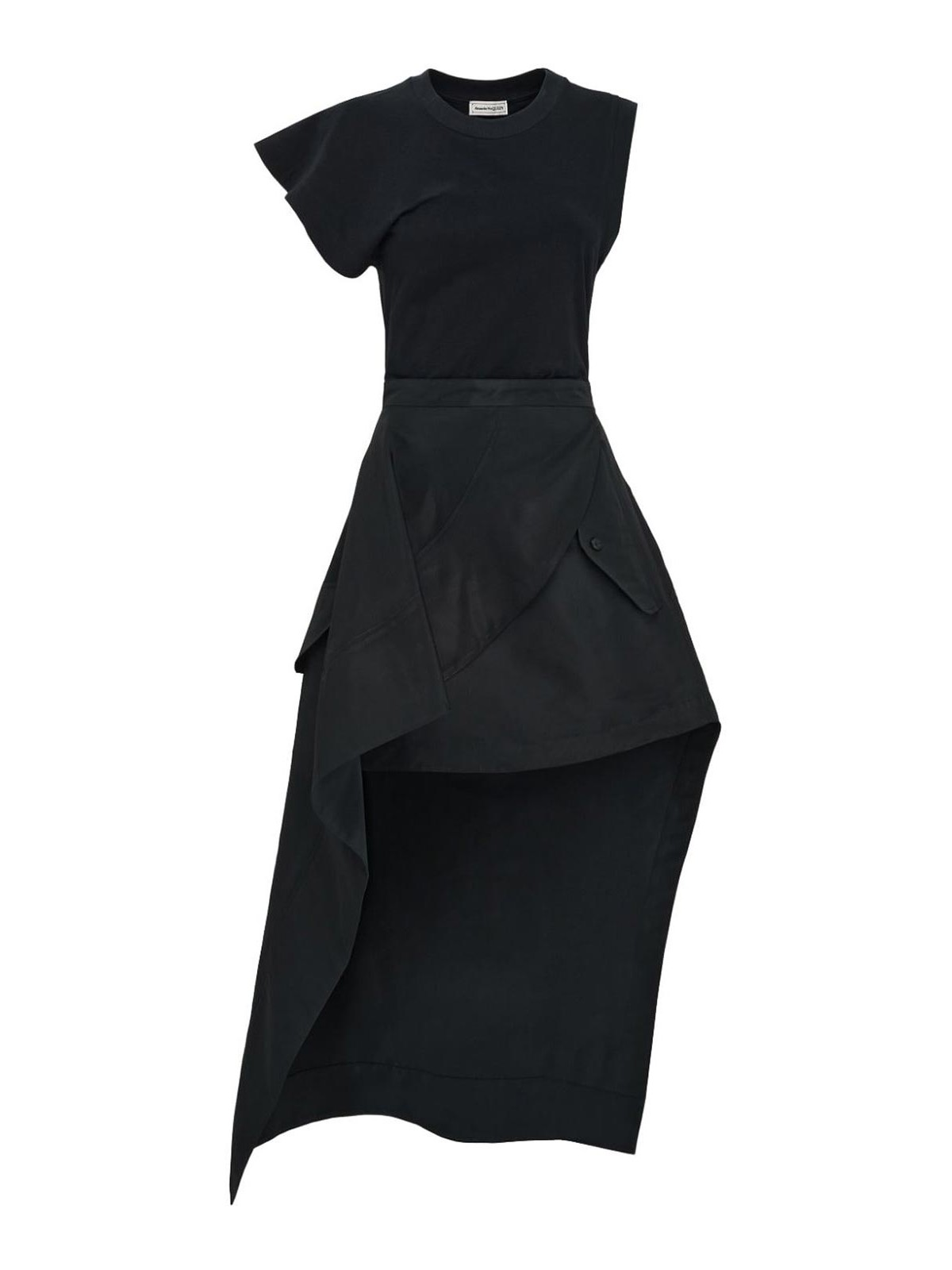 Alexander Mcqueen Asymmetric Midi Dress - Black|767100QLAC41000