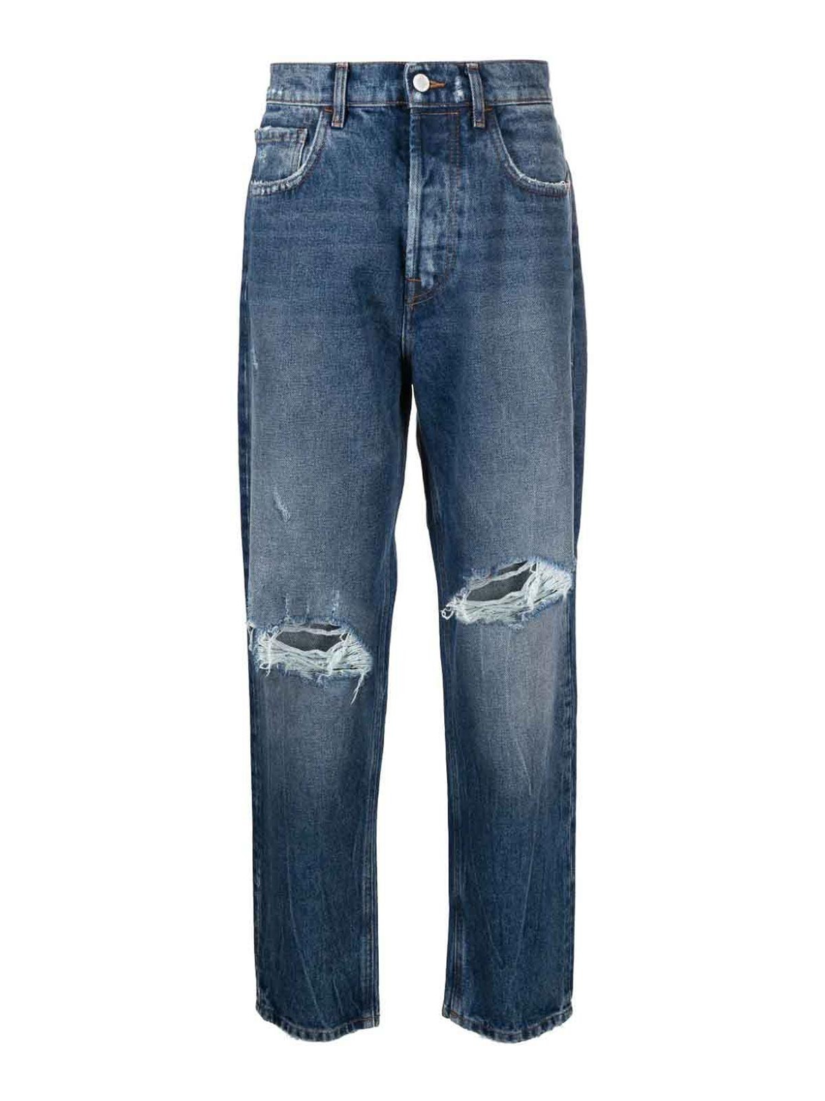 Shop Amish Ripped-detail Straight-leg Jeans In Light Wash