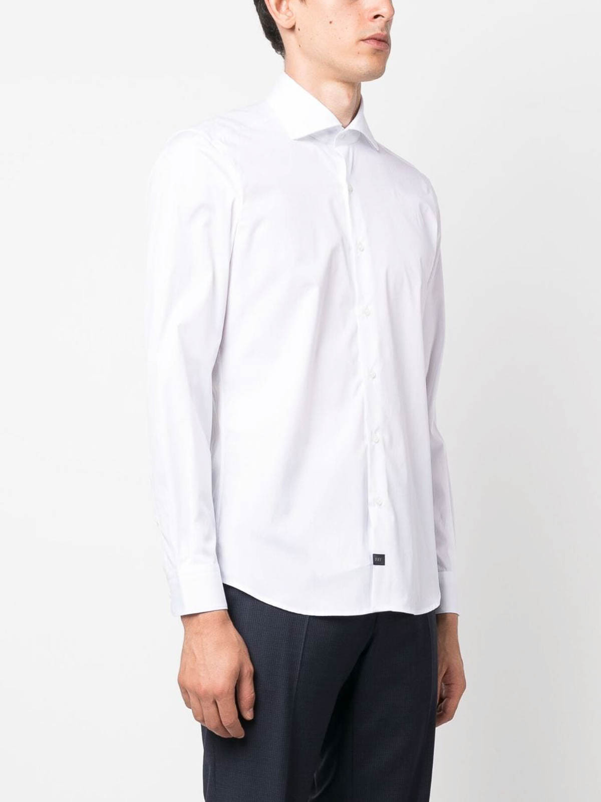 Shop Fay Cutaway Collar Long-sleeve Shirt In White