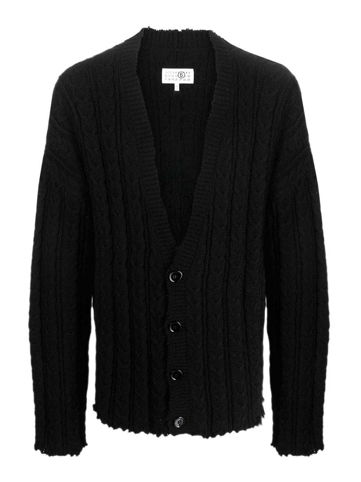 MM6 Maison Margiela Black raw-cut cardigan cable knit MM6 Maison Margiela Black raw-cut cardigan cable knit