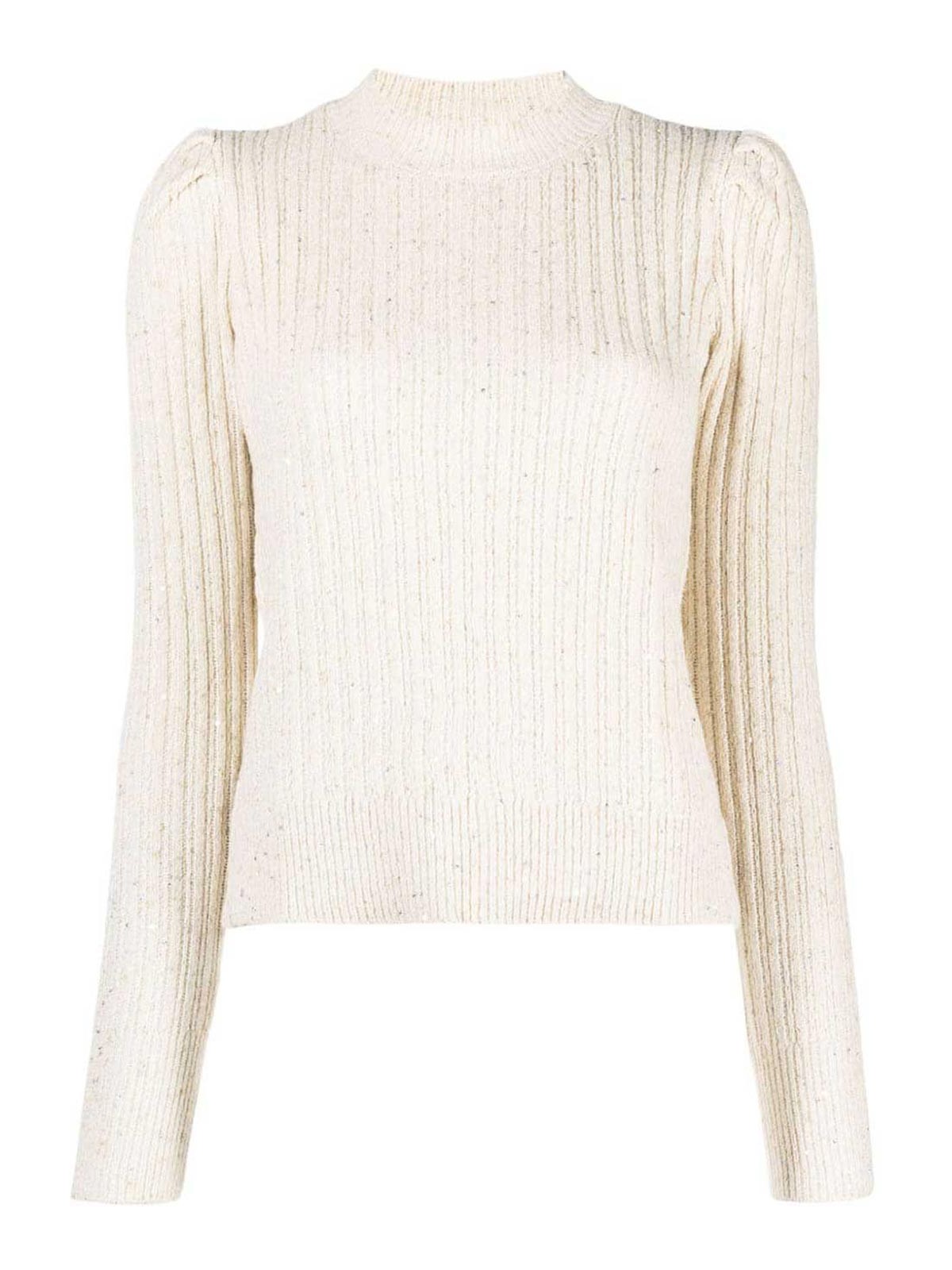Shop Twinset Mock-neck Ribbed Top In Cream