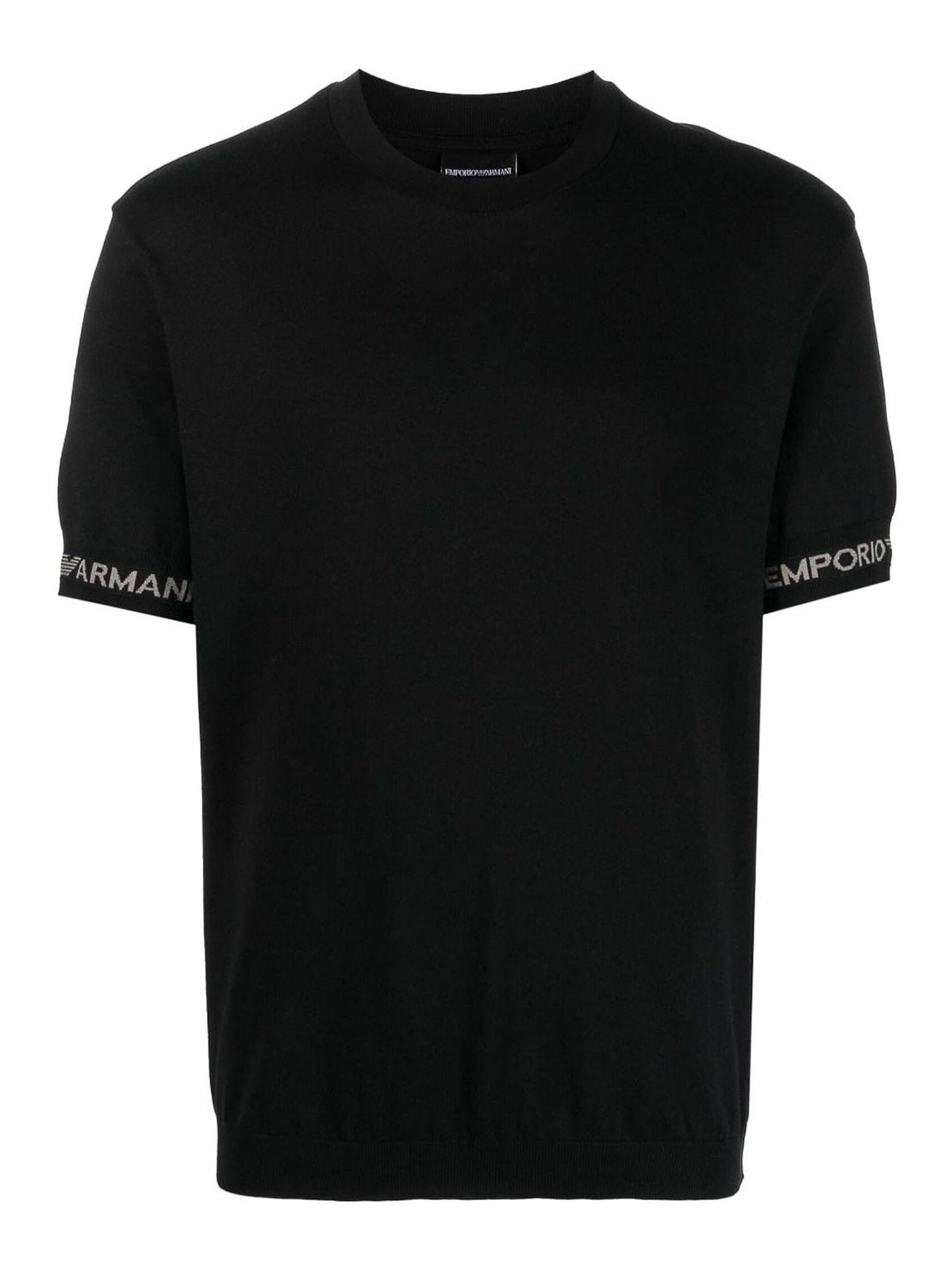 【美品】EMPORIO ARMANI ブラック 半袖Tシャツ M EMPORIO ARMANI (エンポリオアルマーニ) フロントロゴ クルー