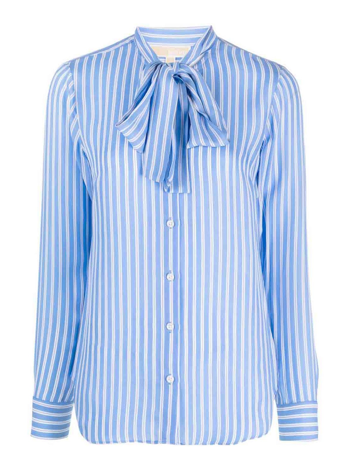 Michael Kors Striped Pussy-bow Shirt In Blue