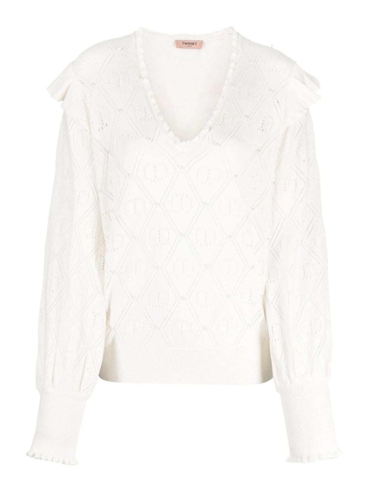Twinset Pearl-embellished Jumper In Cream