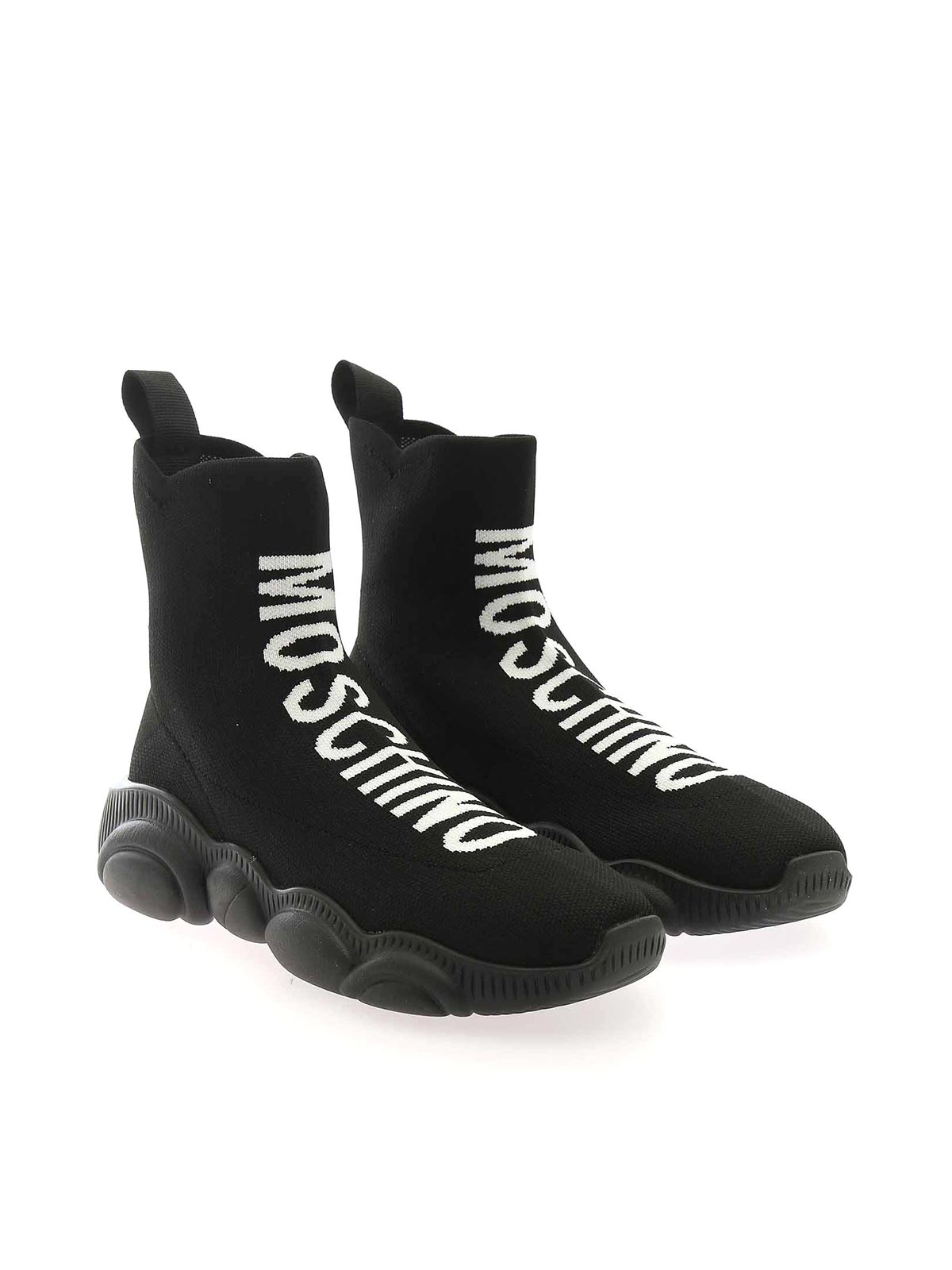 Shop Moschino High Sock Sneakers In Black