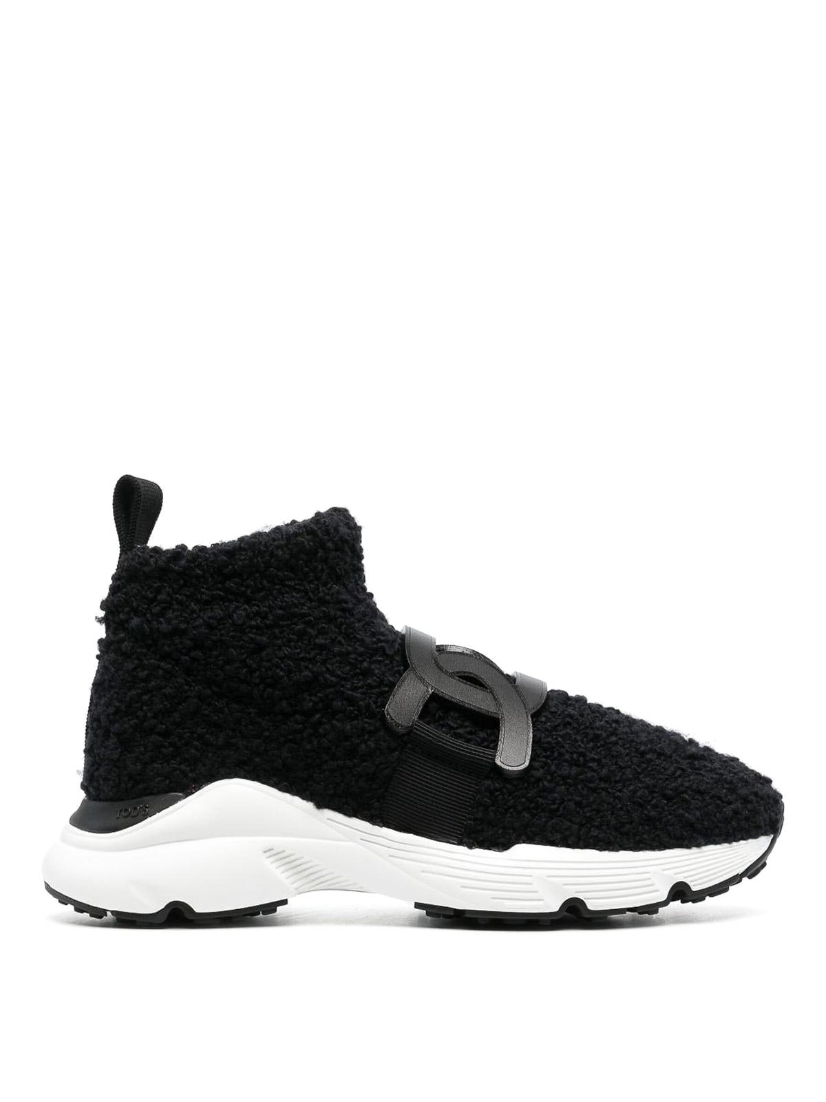 Shop Tod's Black Shearling Logo-plaque Trainers