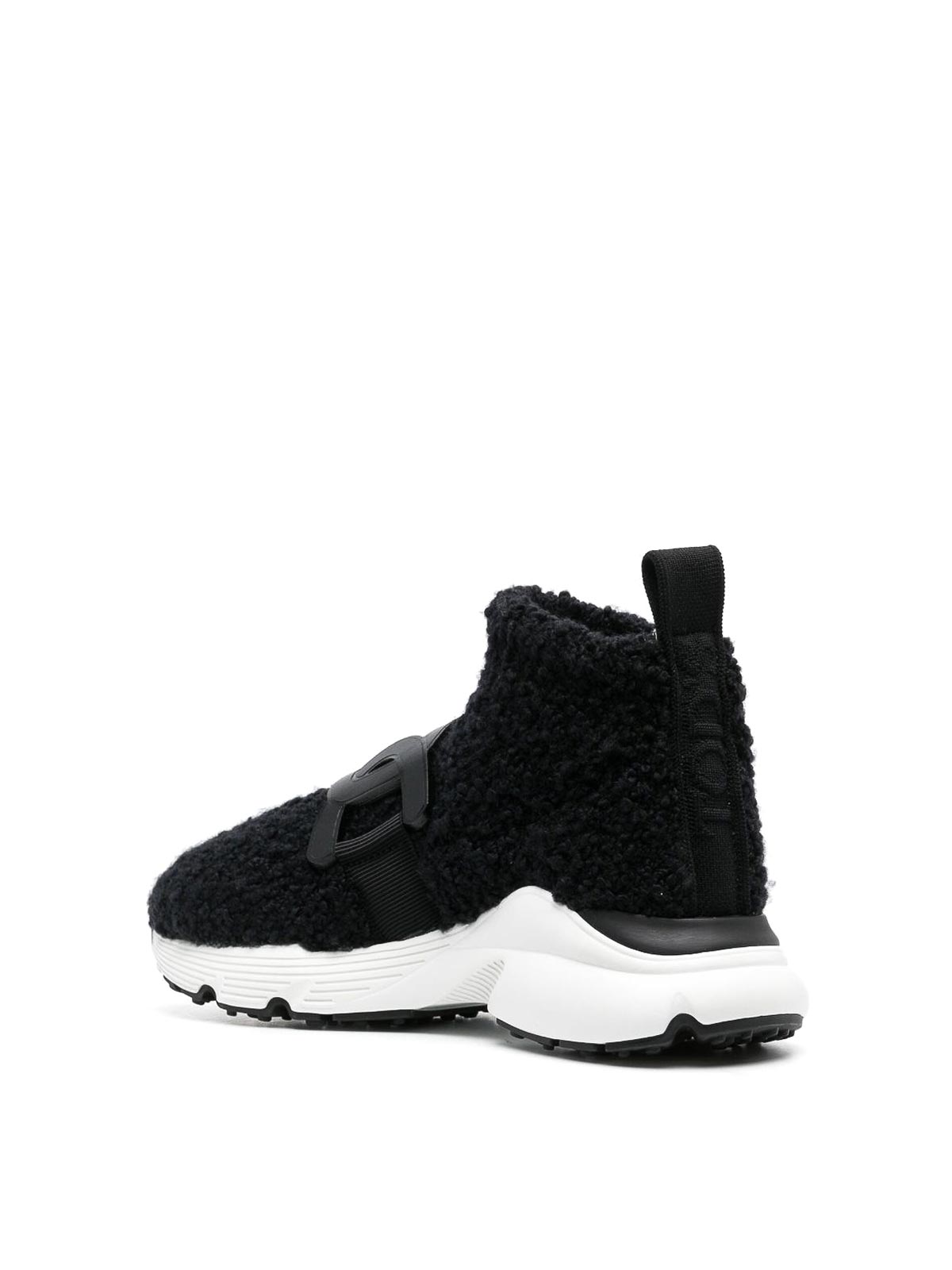 Shop Tod's Black Shearling Logo-plaque Trainers