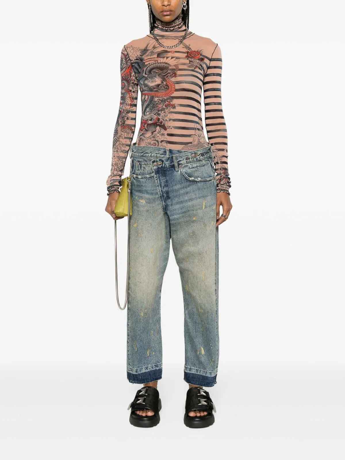 Shop R13 High-waisted Crop Crossover Jeans In Dark Wash