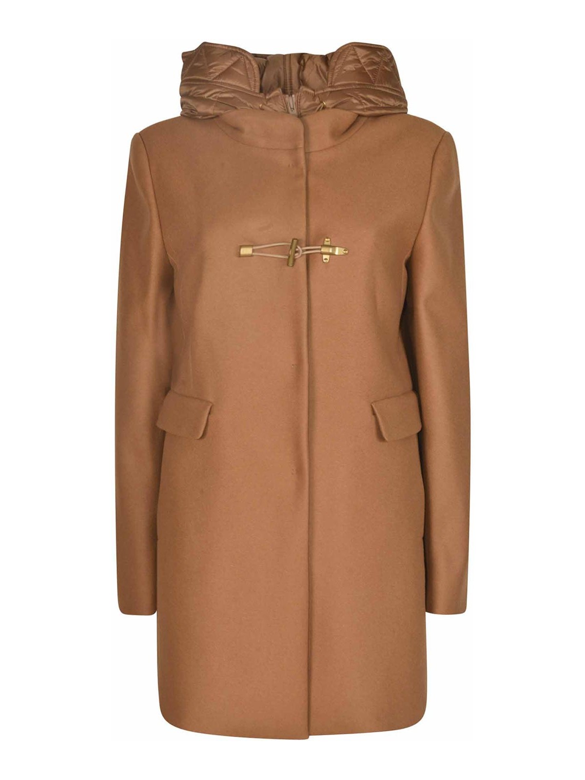 ダウンジャケット・コート FAY Women Coats NAW59493430SGLC806 Brown Toggle Coat in Wool Fabric CAMEL Woman NAW59493430SGLXLC806