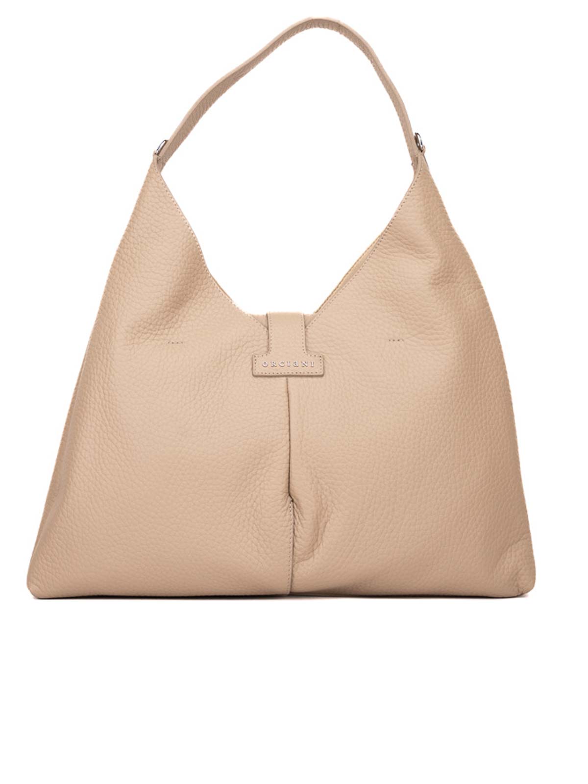 Shop Orciani Vita Soft Shoulder Bag In Leather In Beige
