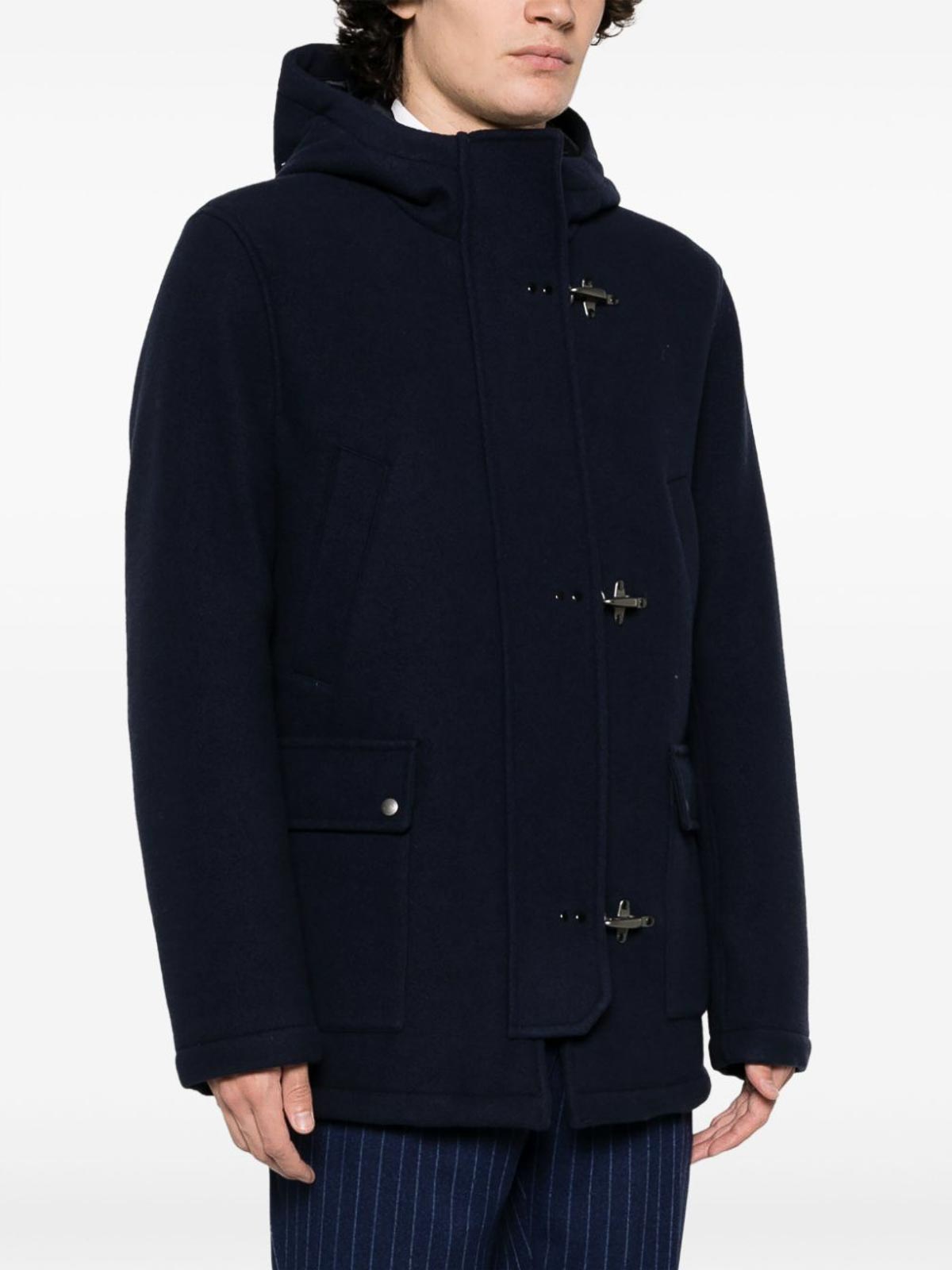 Fay Navy Blue Classic Hooded Coat - Blue - Men Fay Navy Blue Classic Hooded Coat - Blue - Men