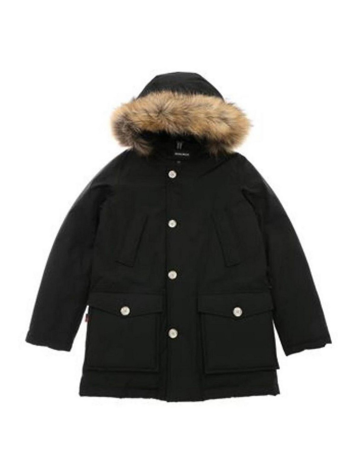 Woolrich Kids' Padded Parka With Fur-trimmed Hood In Black