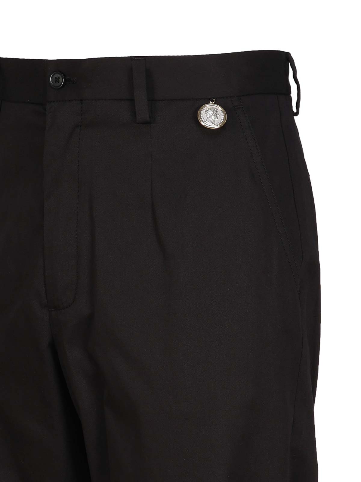 Shop Dolce & Gabbana Gabardine Cotton Coin Detail Trousers In Black