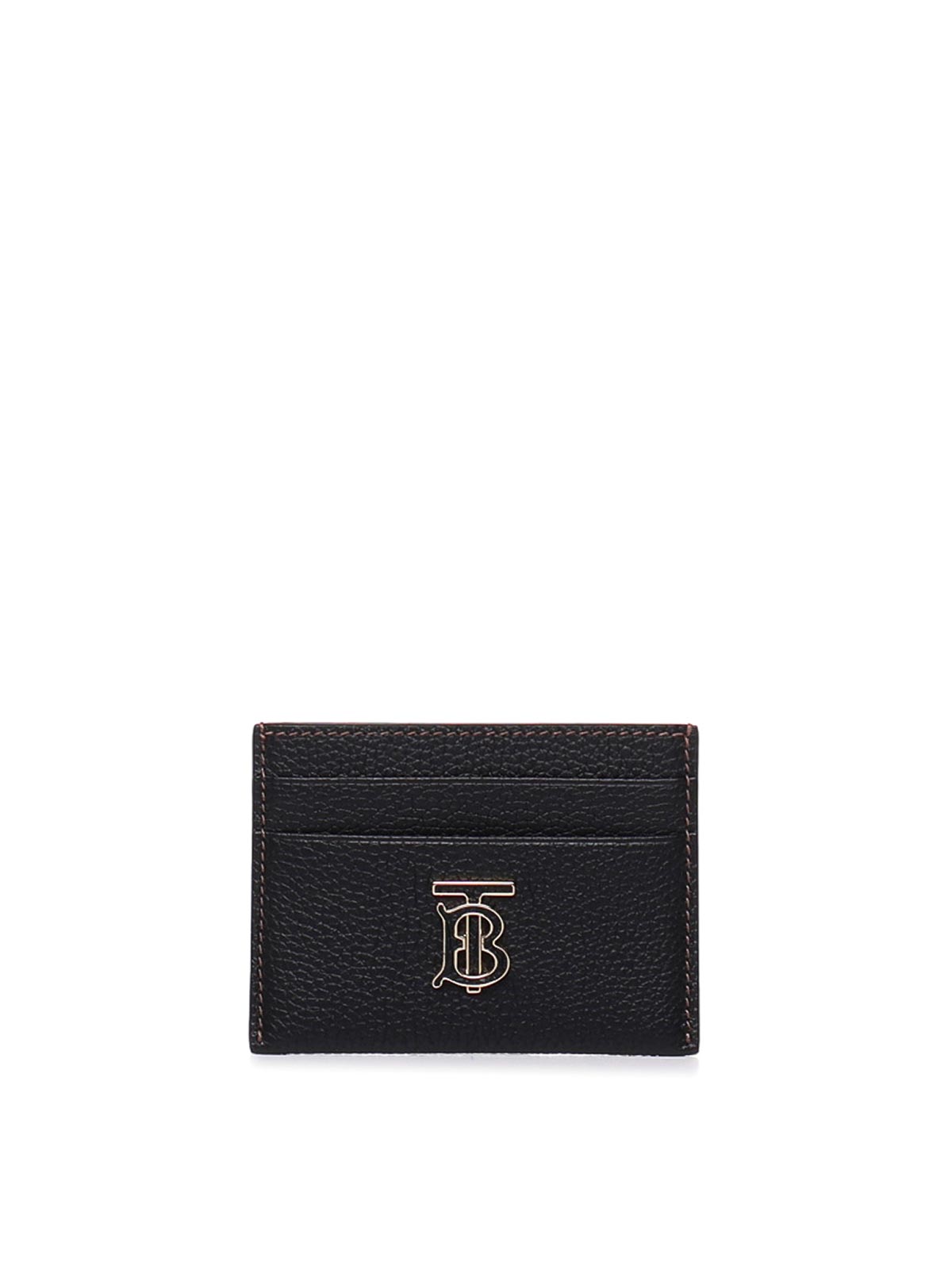 Burberry Tb Credit Card Holder In Grained Leather In Black
