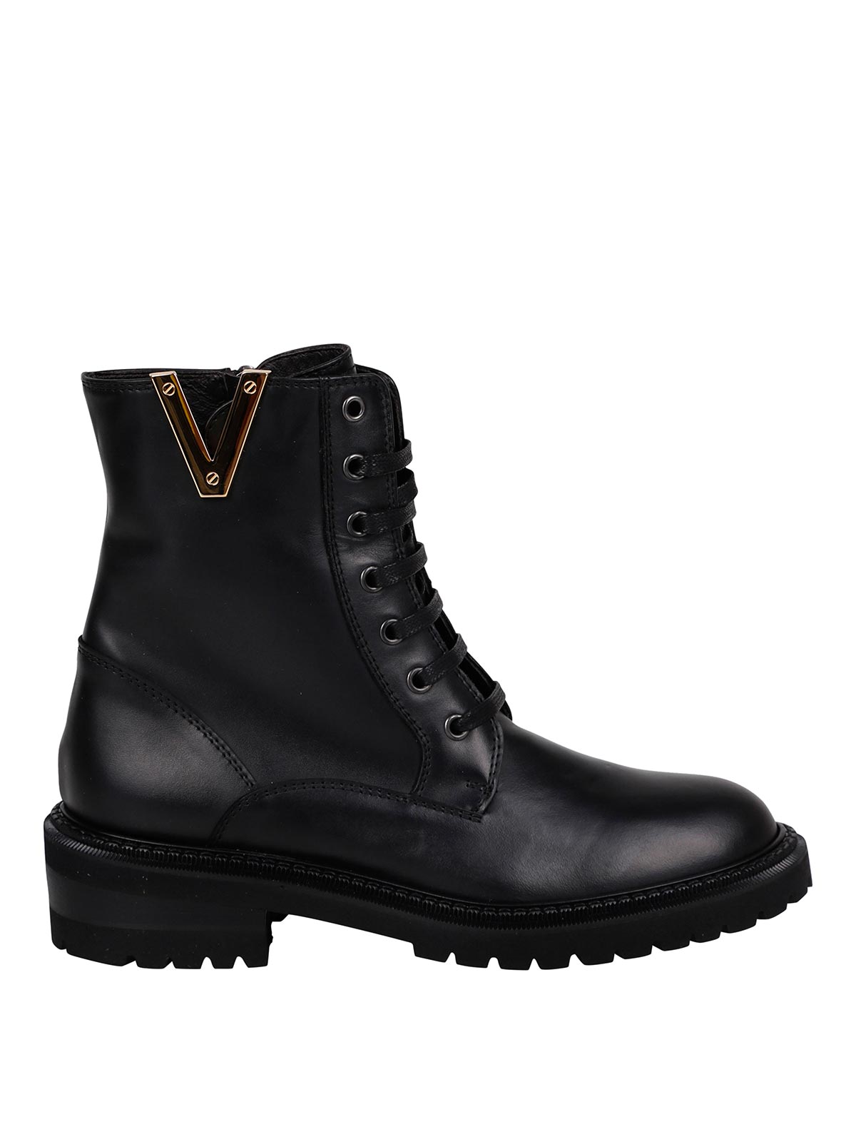 Via Roma 15 Embellished Lace-up Combat Boots In Black