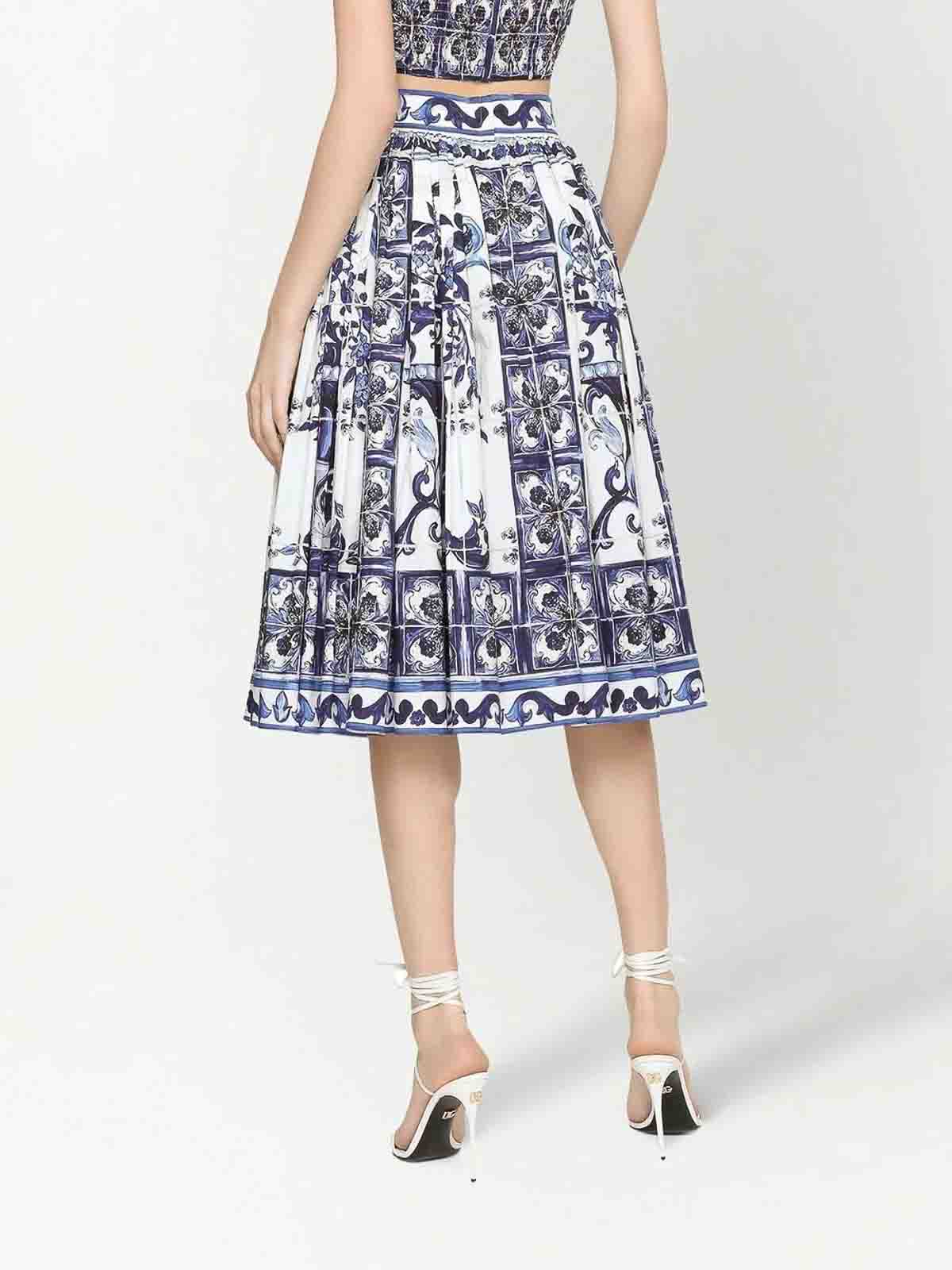 Shop Dolce & Gabbana Majolica Print Skirt In White