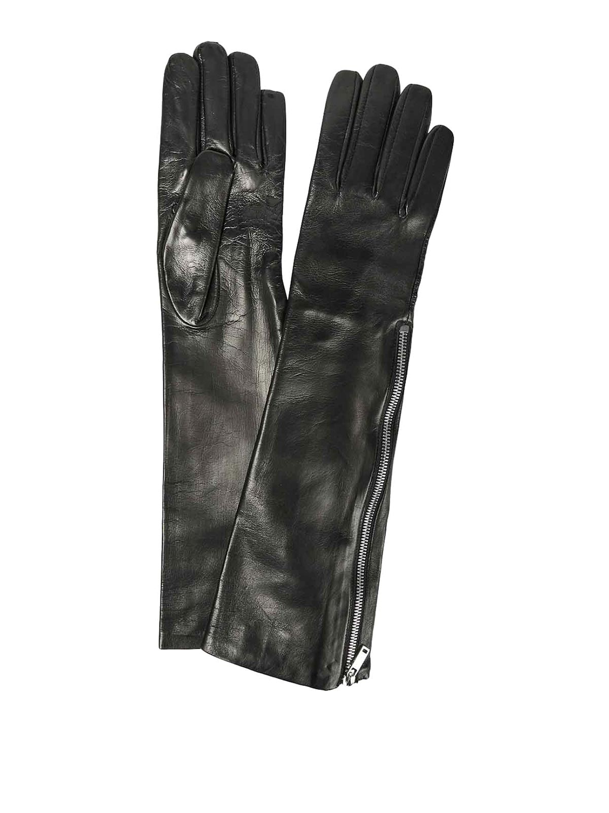 JIL SANDER ブラックレザー ロンググローブ Jil Sander Zip gloves medium - Black - Women | J08TS0005P6281001