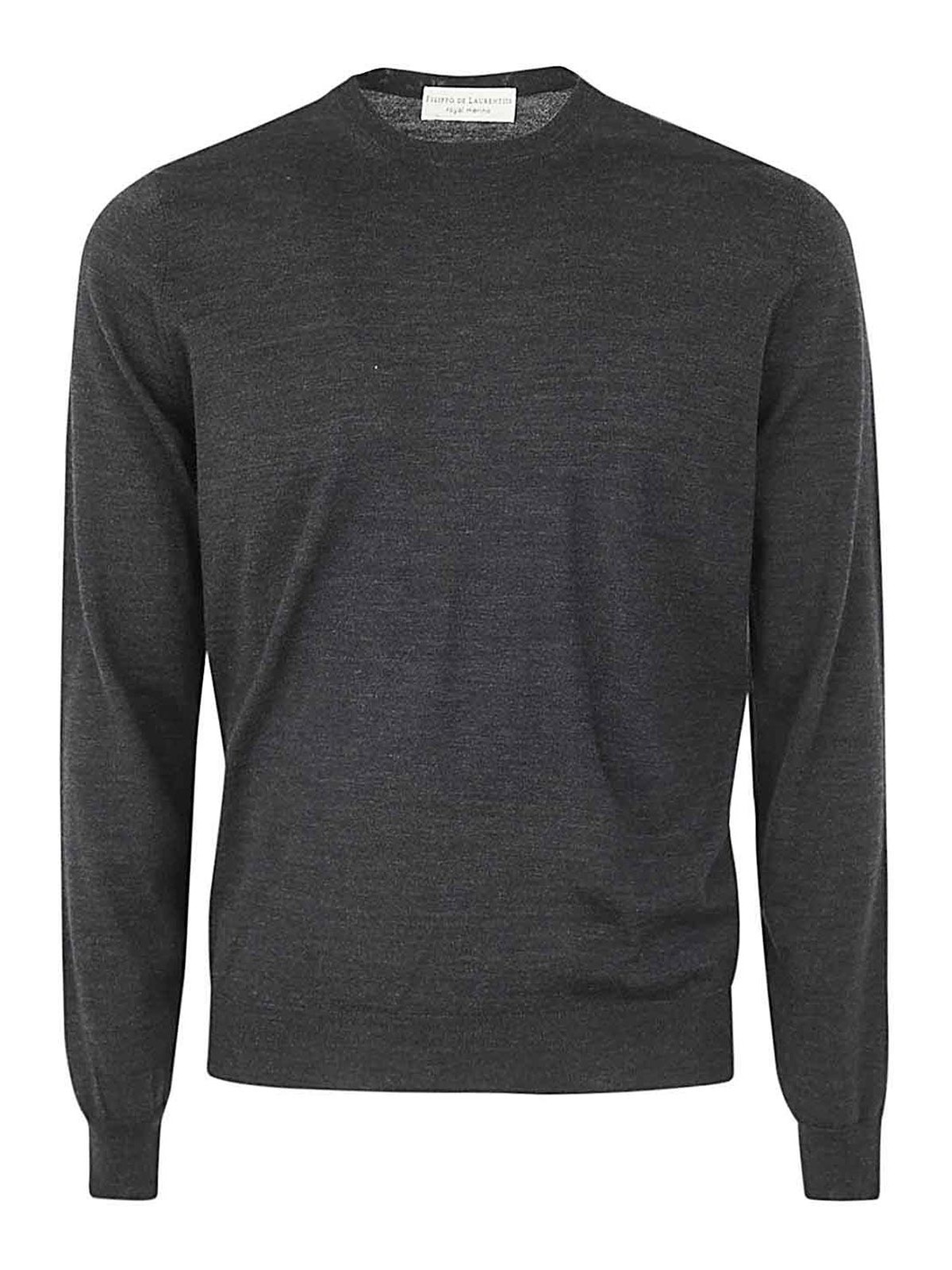 Shop Filippo De Laurentiis Royal Merino Long Sleeves Crew Neck Sweater In Grey