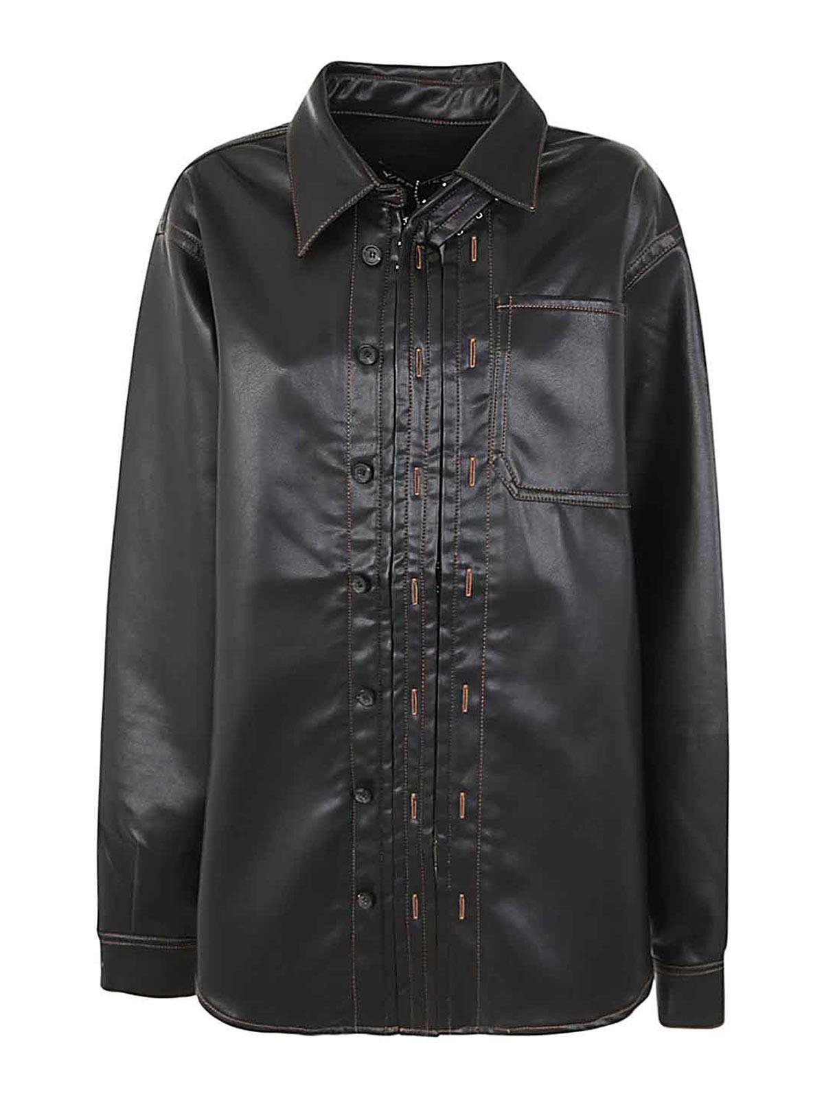 Y/Project Hook and eye leather shirt - Black|SHIRT75S25BLACK