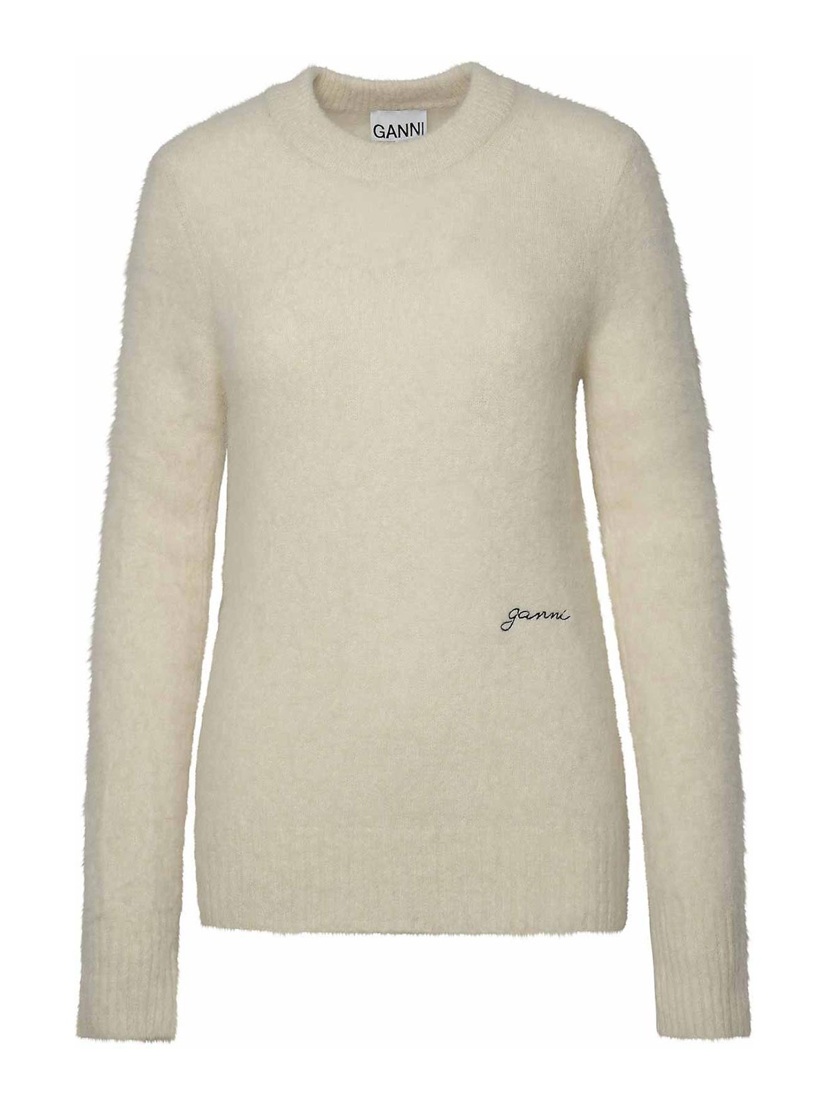 Shop Ganni Logo Sweater In Cream