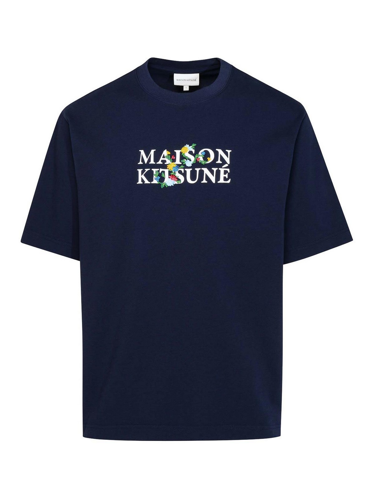 Shop Maison Kitsuné T-shirt Maison Flowers In Dark Blue