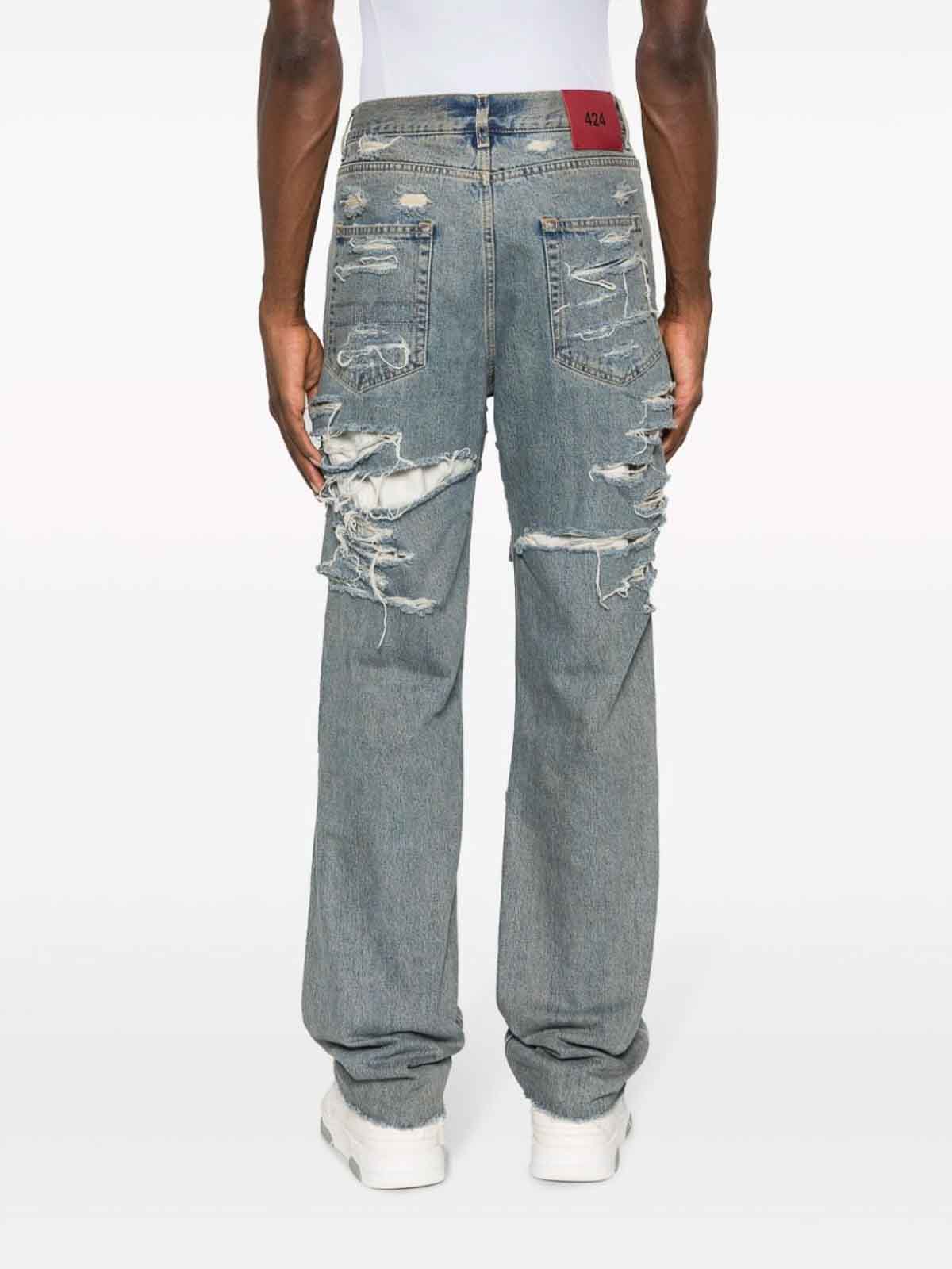Shop 424 Ripped Denim Jeans In Blue