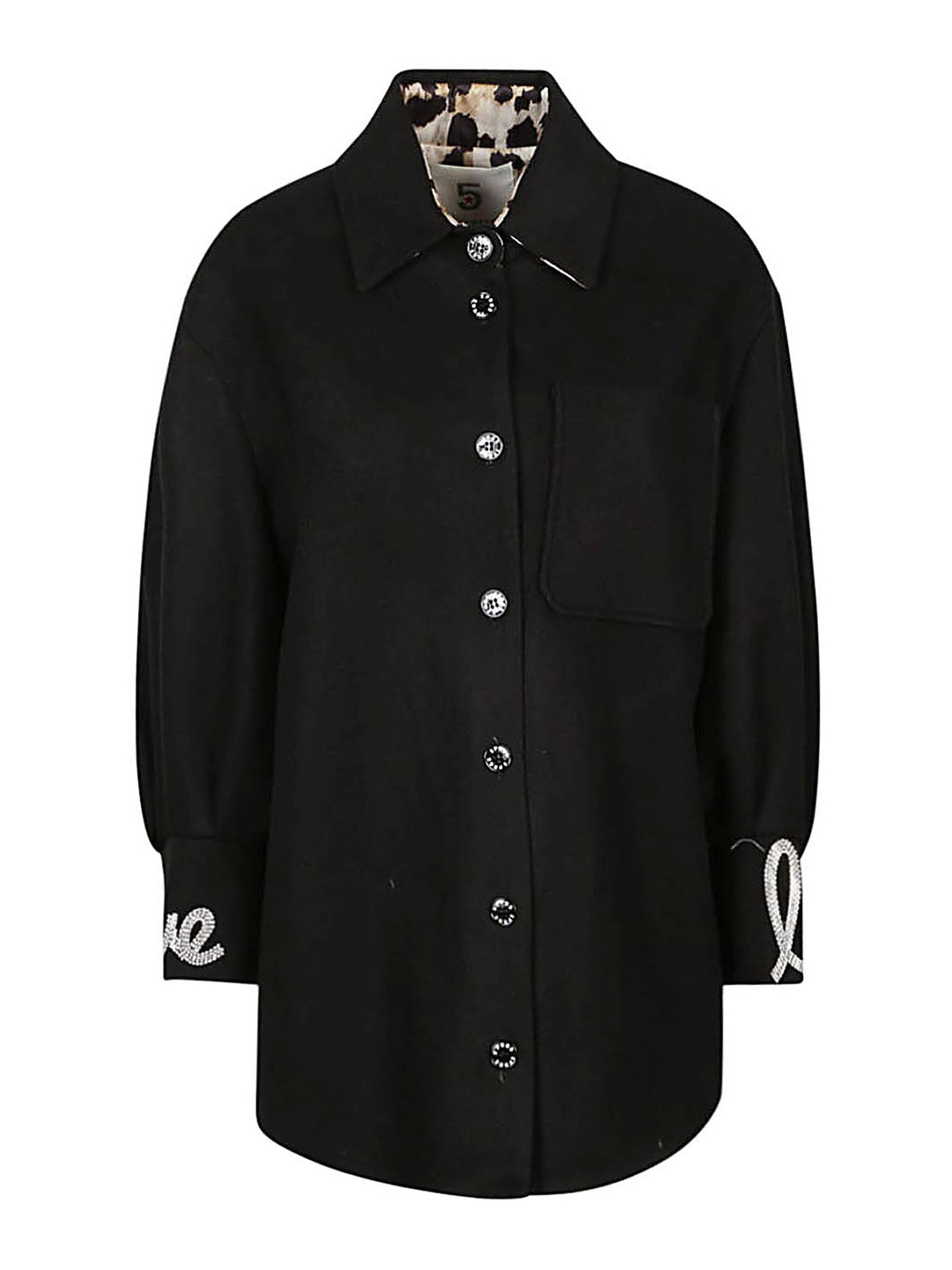 5*progress Embroidered Wool Blend Coat In Black