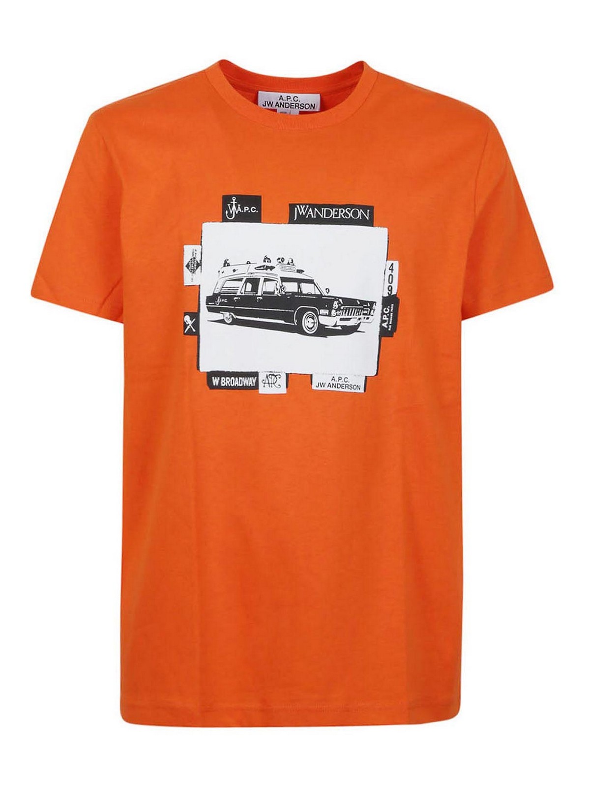 Apc Printed Cotton T-shirt In Orange