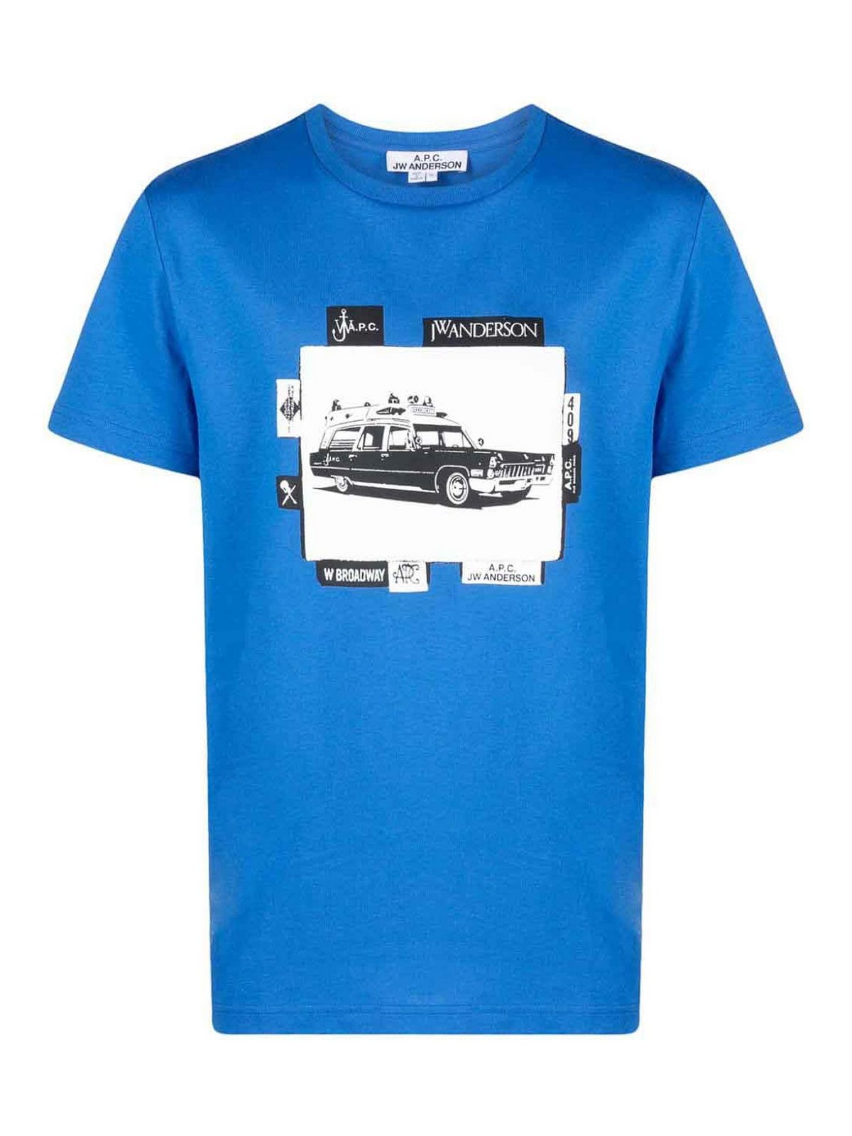 Shop Apc Printed Cotton T-shirt In Blue