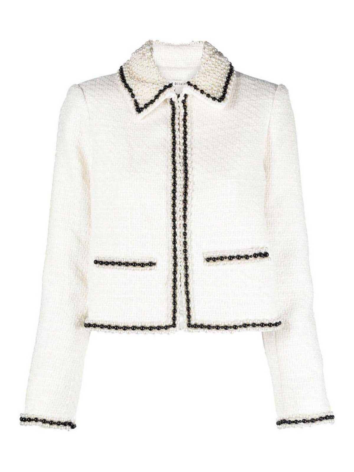 Shop Alice And Olivia Kidman Pearl Detail Jacket In White