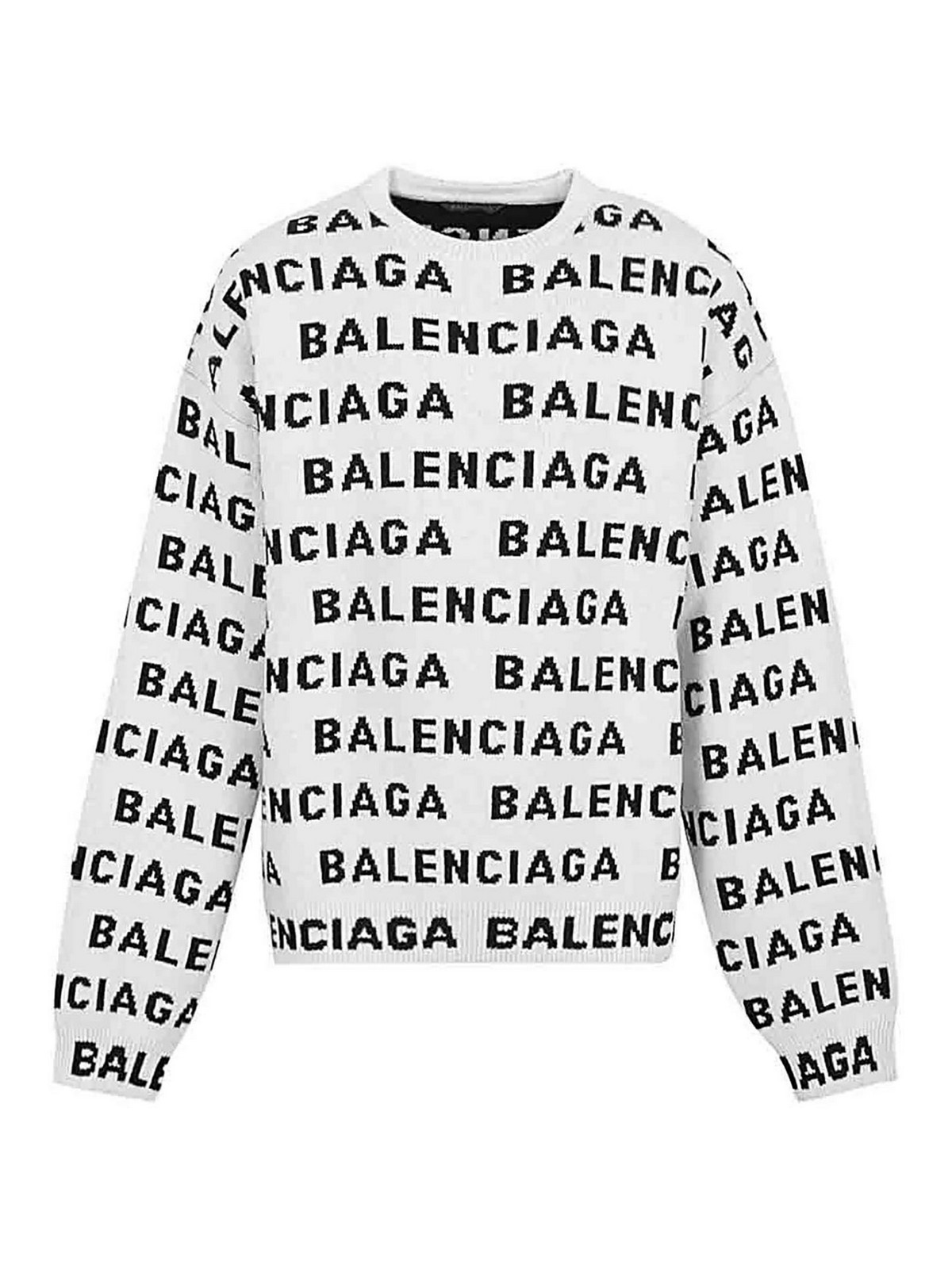 Shop Balenciaga Allover Logo Wool Crewneck Jumper In White