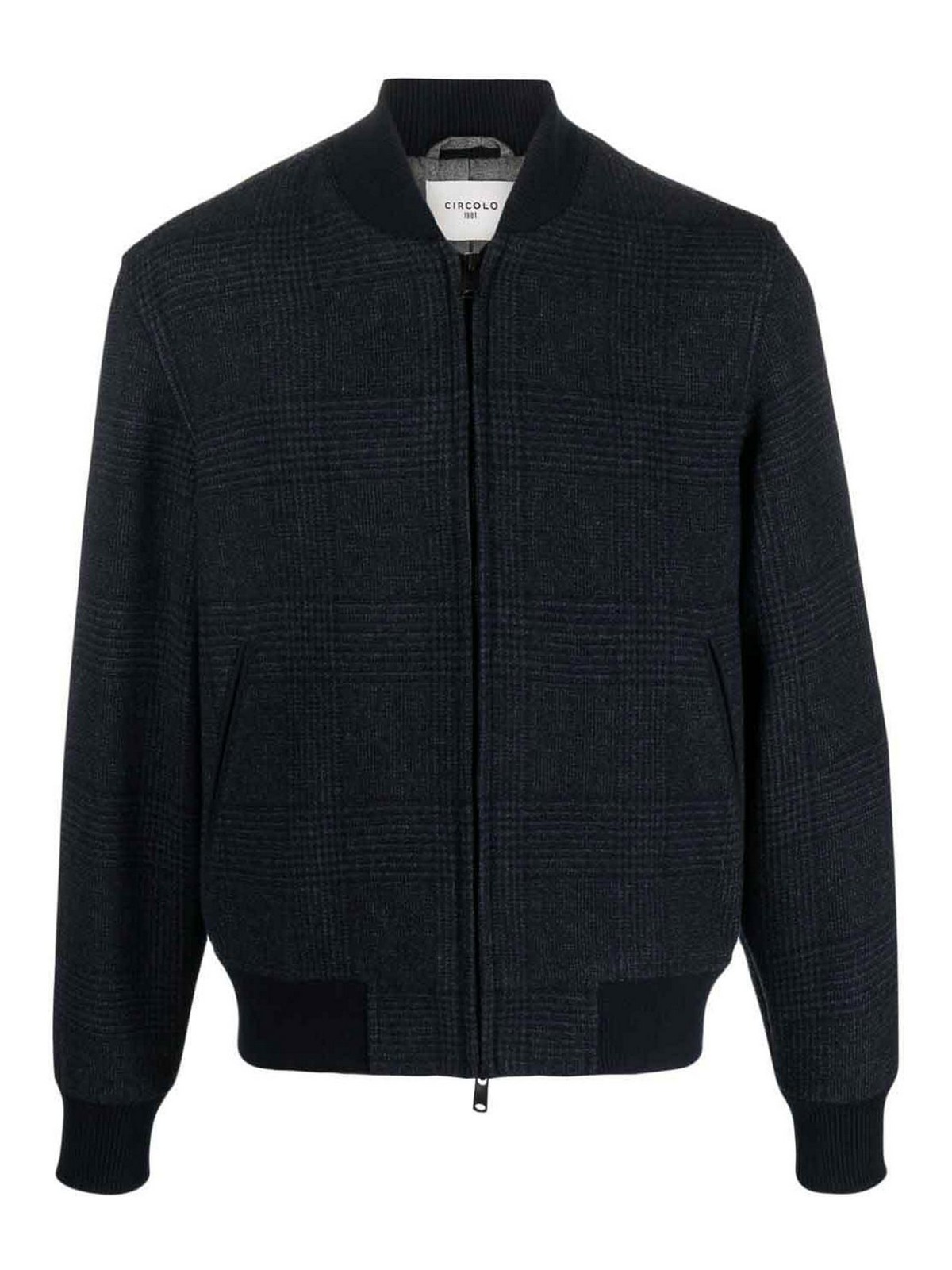 Shop Circolo 1901 Checked Wool Bomber Jacket In Blue