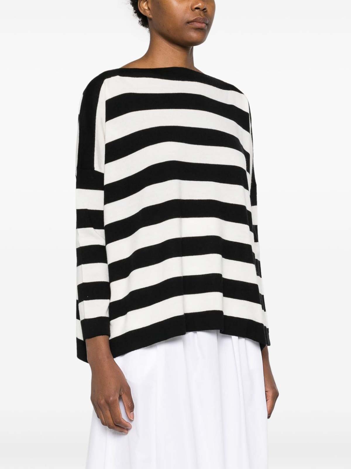 Shop Daniela Gregis Striped Wool Boatneck Sweater In Black