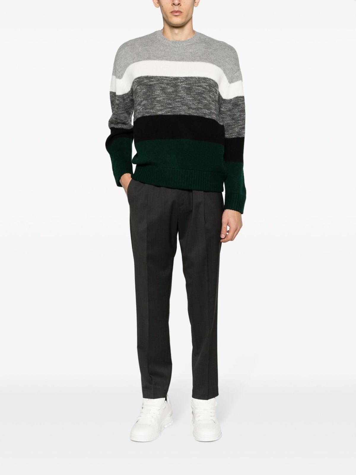 Shop Emporio Armani Striped Wool Jumper In Grey