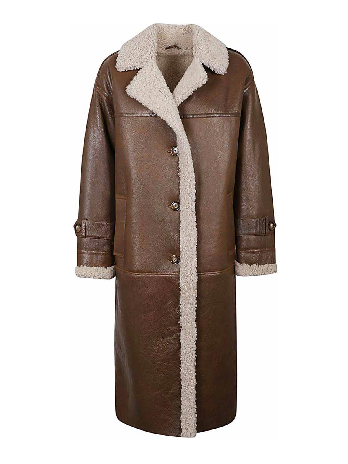 Shop Enes Benedicte Sheepskin Long Jacket In Camel