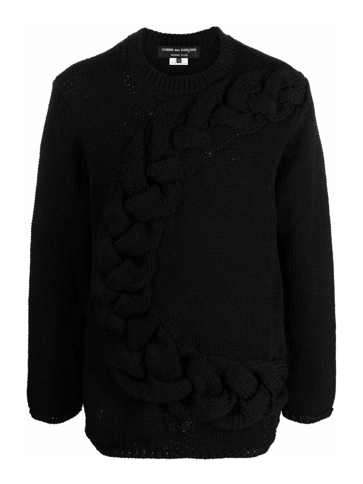Comme Des Garcons Hommes Plus Cable-knit Crewneck Sweater In Black