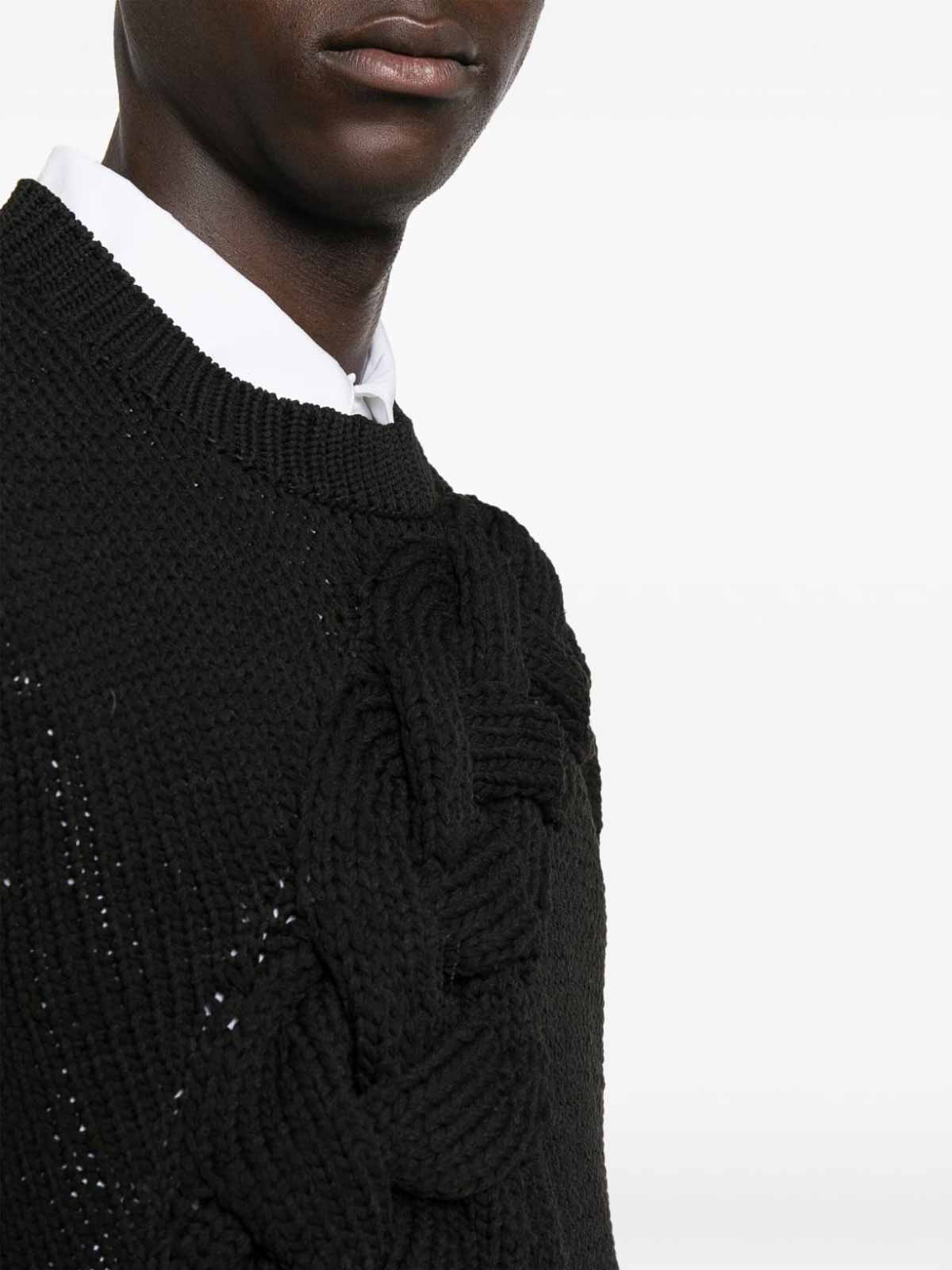 Shop Comme Des Garcons Hommes Plus Cable-knit Crewneck Sweater In Black