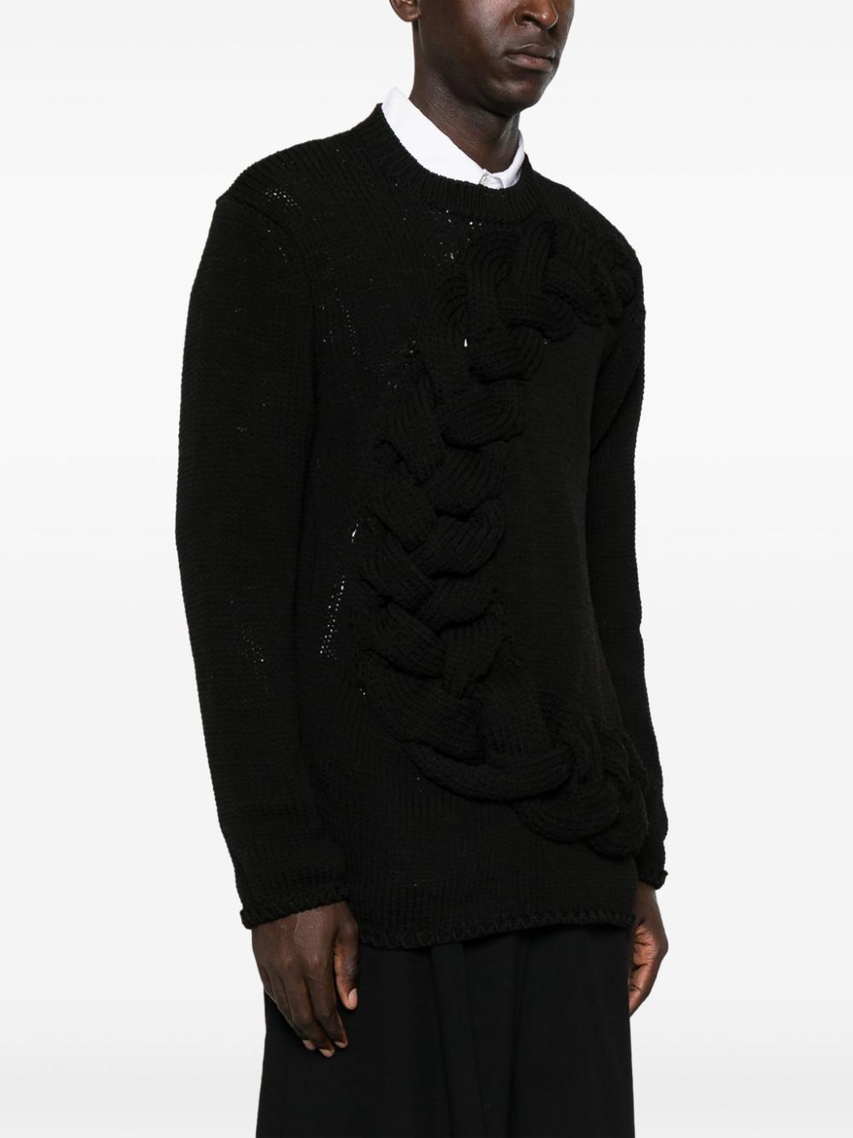 Shop Comme Des Garcons Hommes Plus Cable-knit Crewneck Sweater In Black