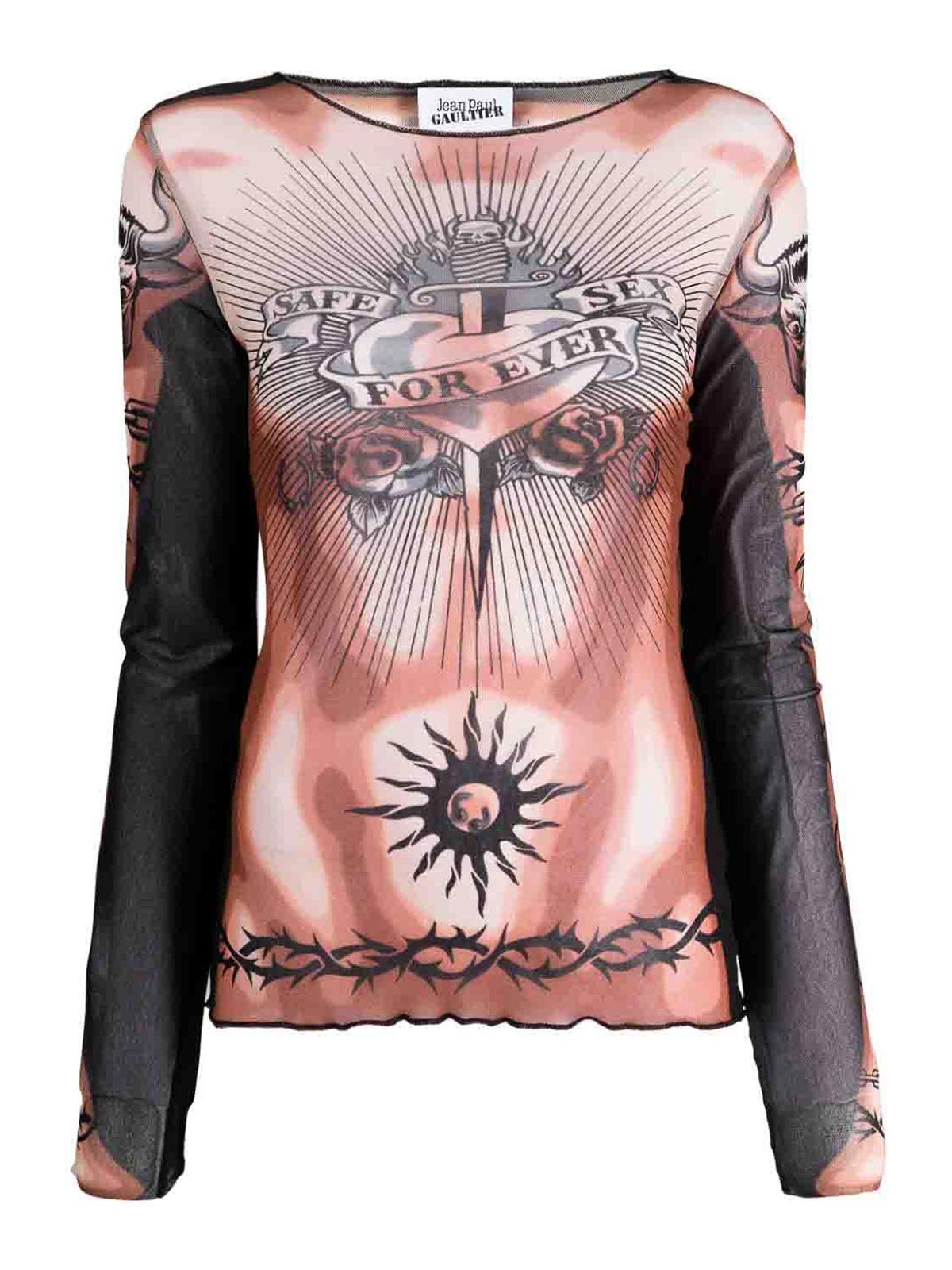Jean Paul Gaultier Tattoo print top - Brown|TO118T538636000