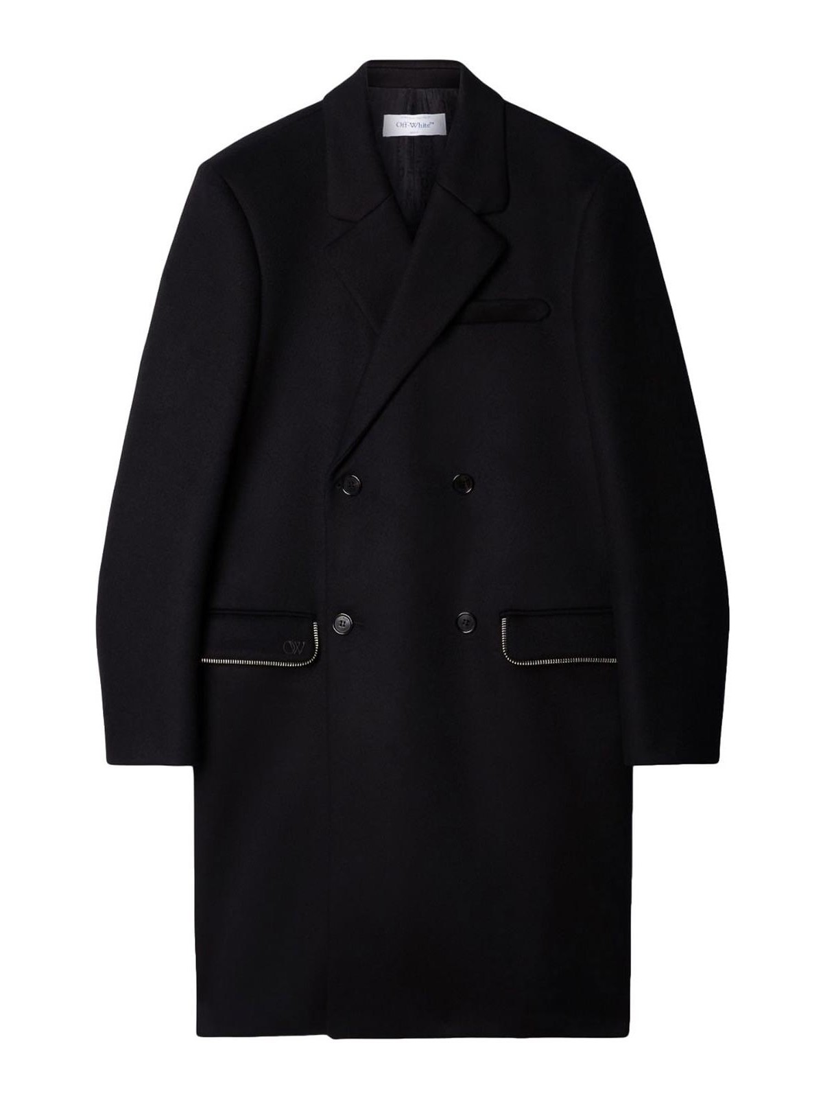 Off-white Zip-detail Virgin Wool Coat In Black