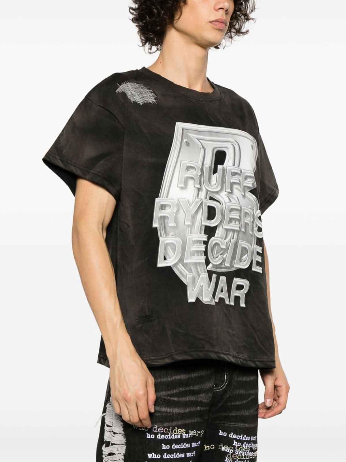 Shop Who Decides War Printed Cotton T-shirt In Black