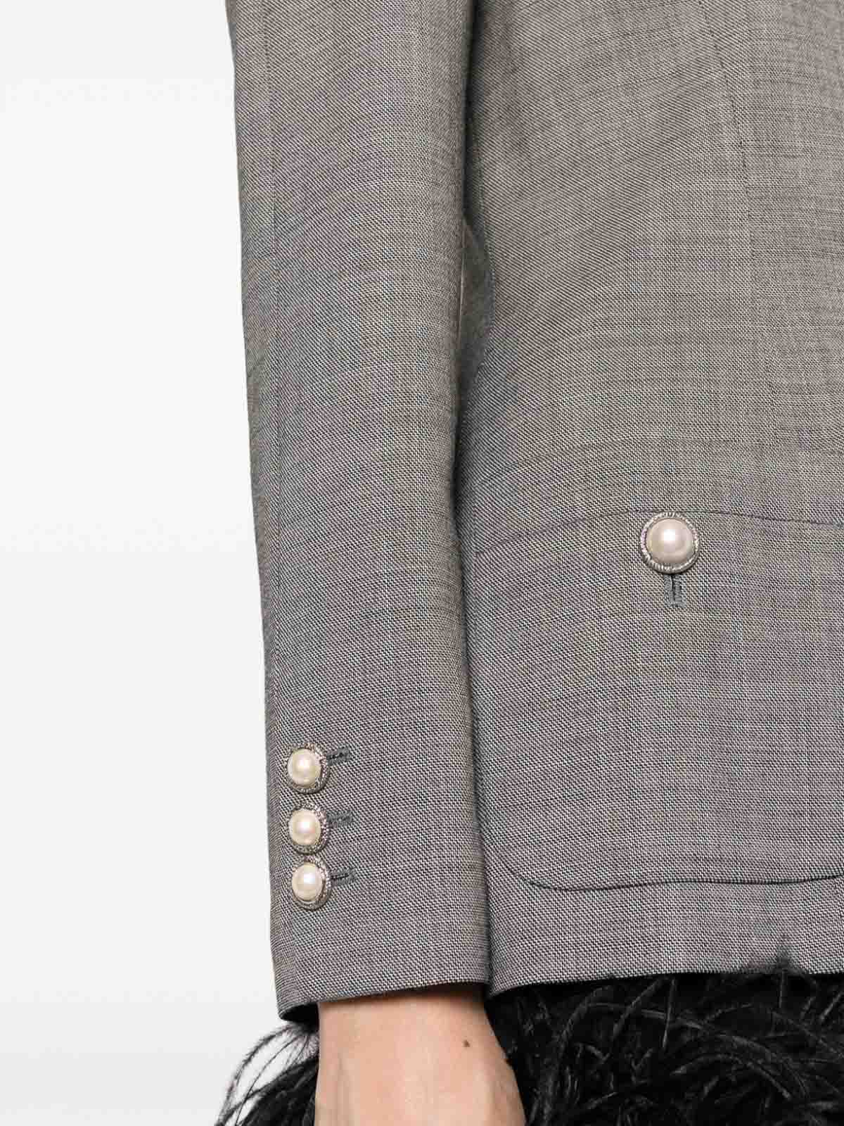 Shop Alessandra Rich Double Breasted Tartan Wool Jacket In Grey
