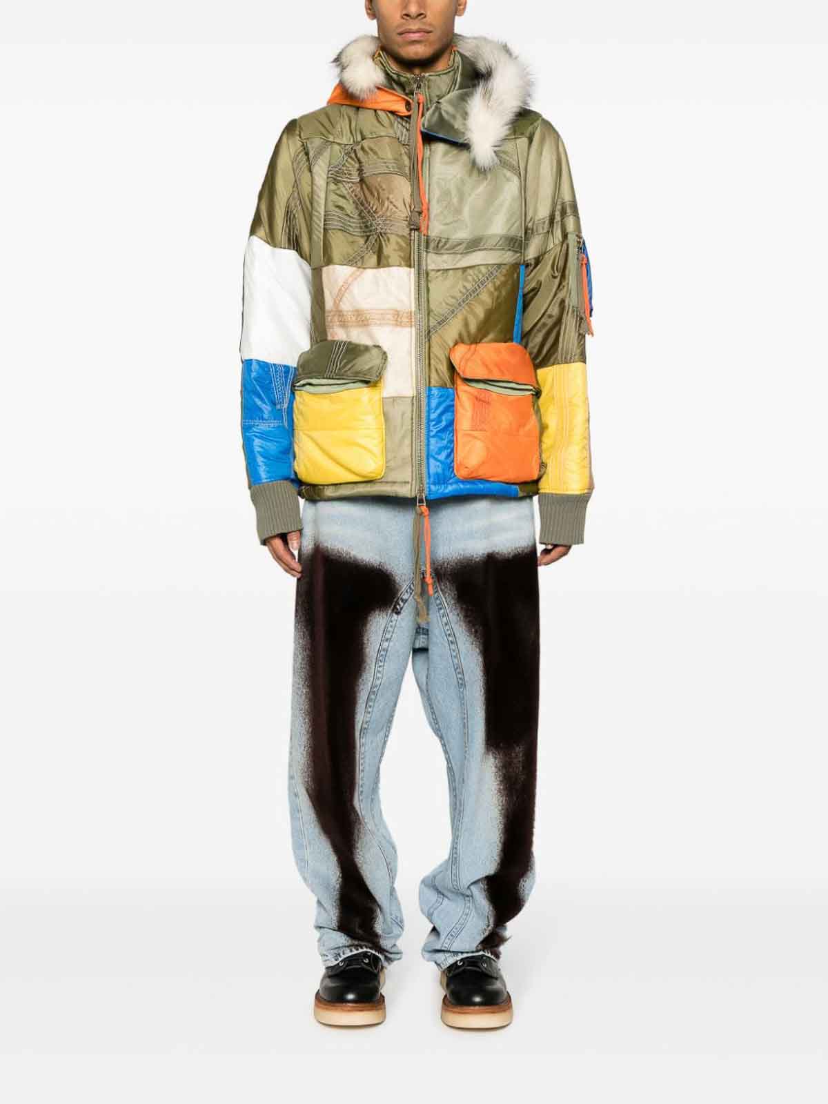 Shop Greg Lauren Scrapwork Down Jacket In Multicolour