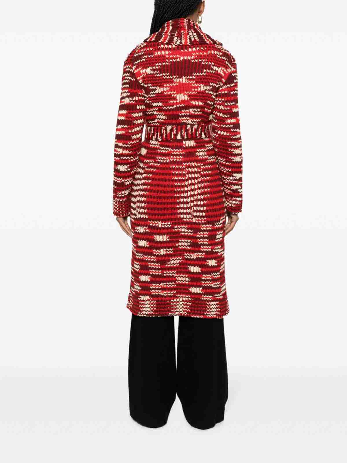 Shop Missoni Printed Wool Long Cardigan In Dark Red