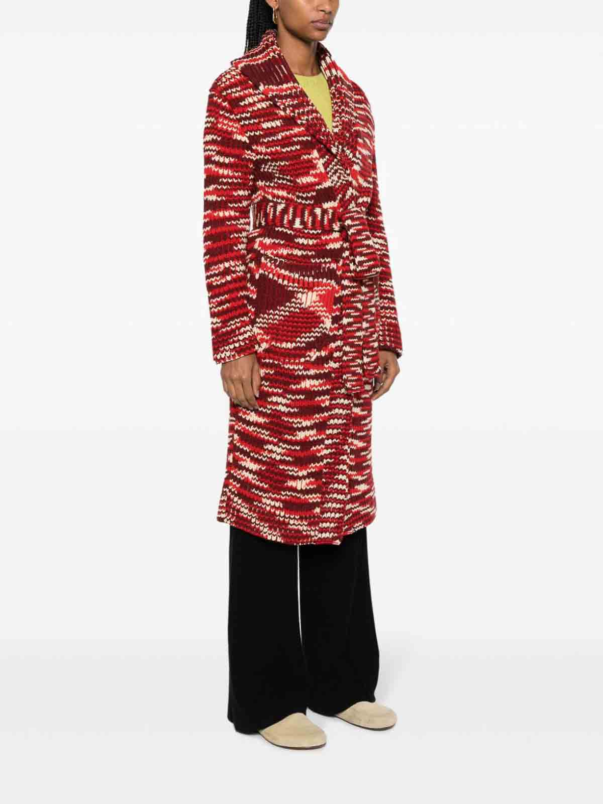 Shop Missoni Printed Wool Long Cardigan In Dark Red
