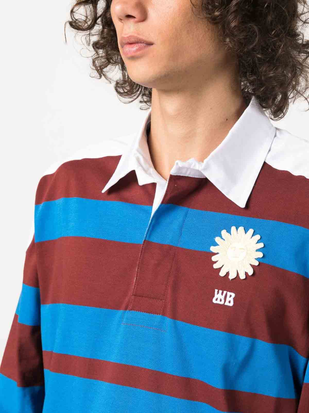 Shop Wales Bonner Striped Cotton Polo Shirt In Blue