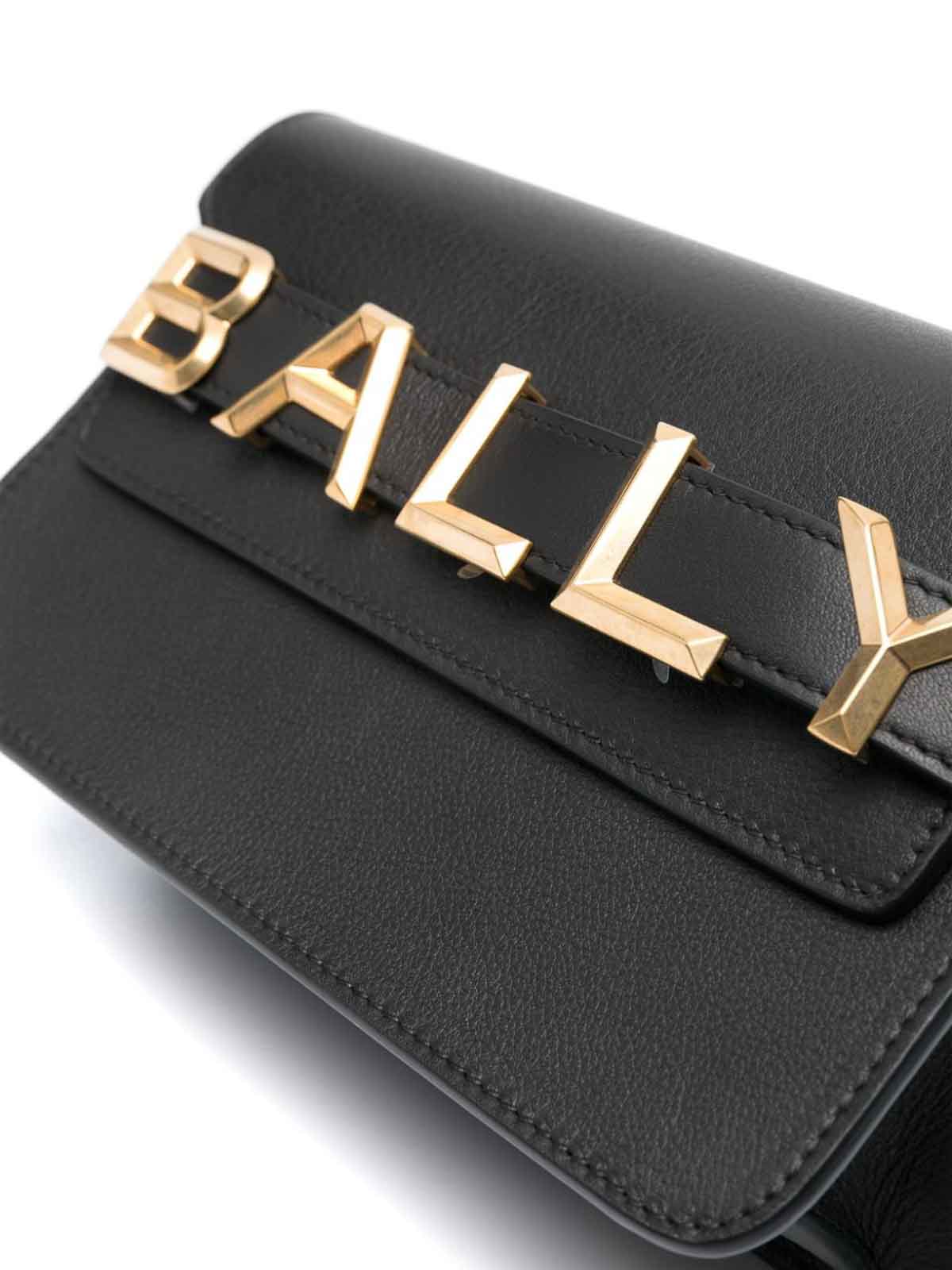 Shop Bally Logo Leather Crossbody Bag In Black