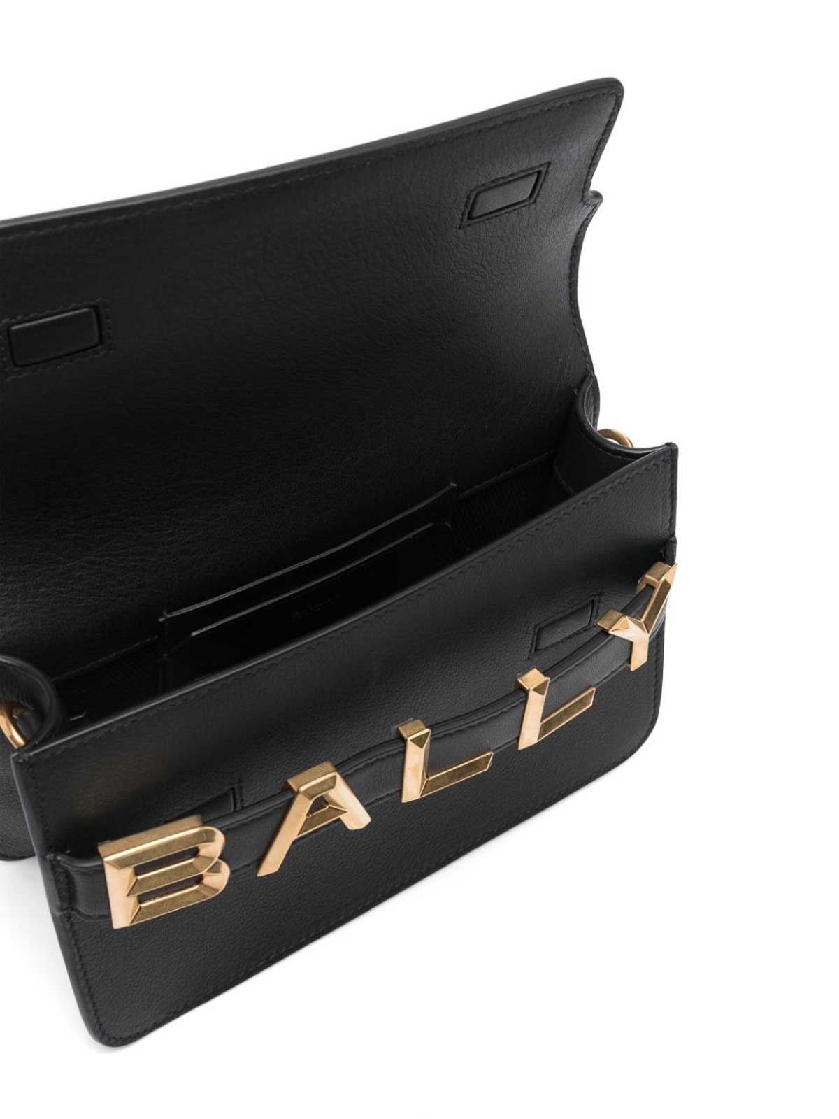 Shop Bally Logo Leather Crossbody Bag In Black
