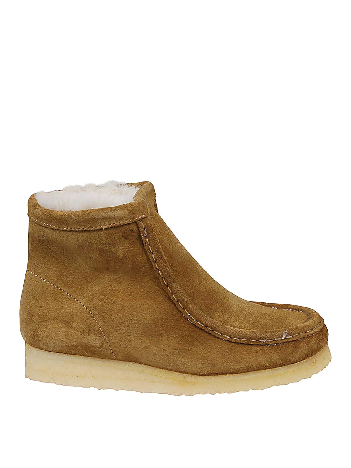Shop Clarks Wallabee Hi Suede Leather Boots In Beige